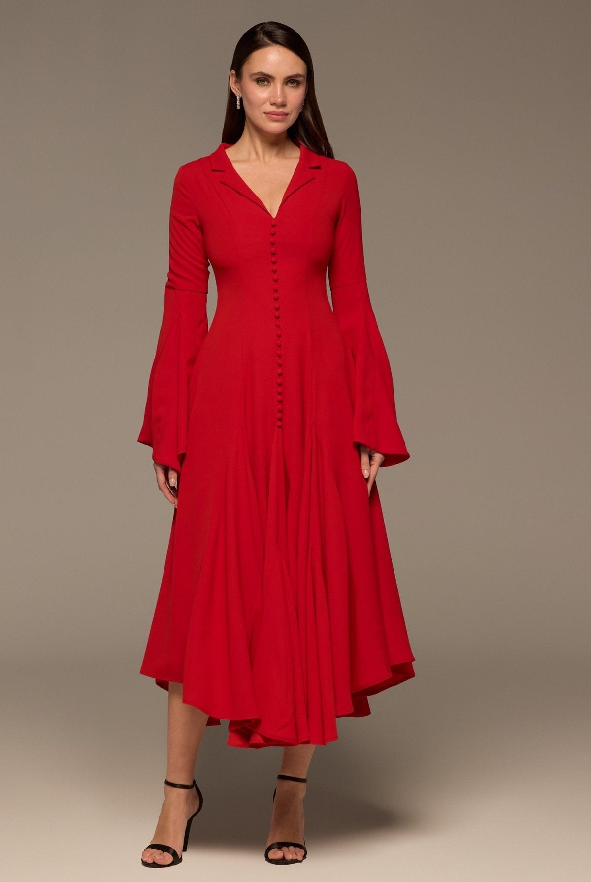 Lapel Neck Button-Front Crepe Dress - shopaleena