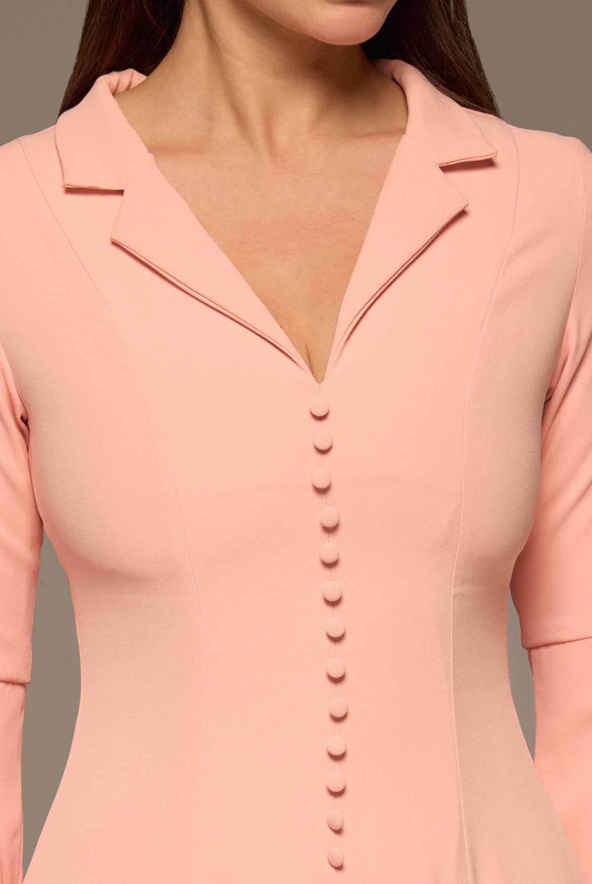 Lapel Neck Button-Front Crepe Dress - shopaleena