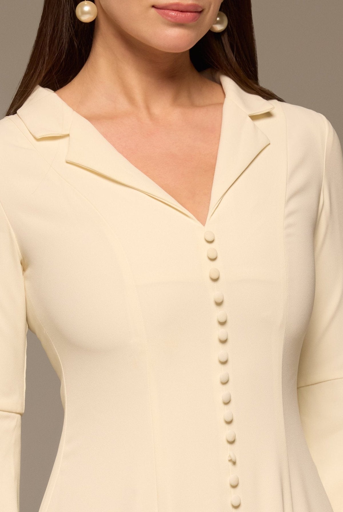 Lapel Neck Button-Front Crepe Dress - shopaleena