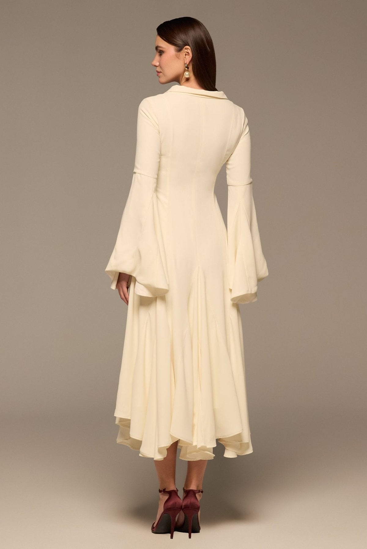 Lapel Neck Button-Front Crepe Dress - shopaleena