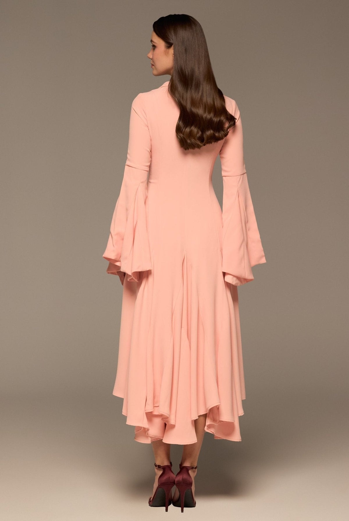 Lapel Neck Button-Front Crepe Dress - shopaleena