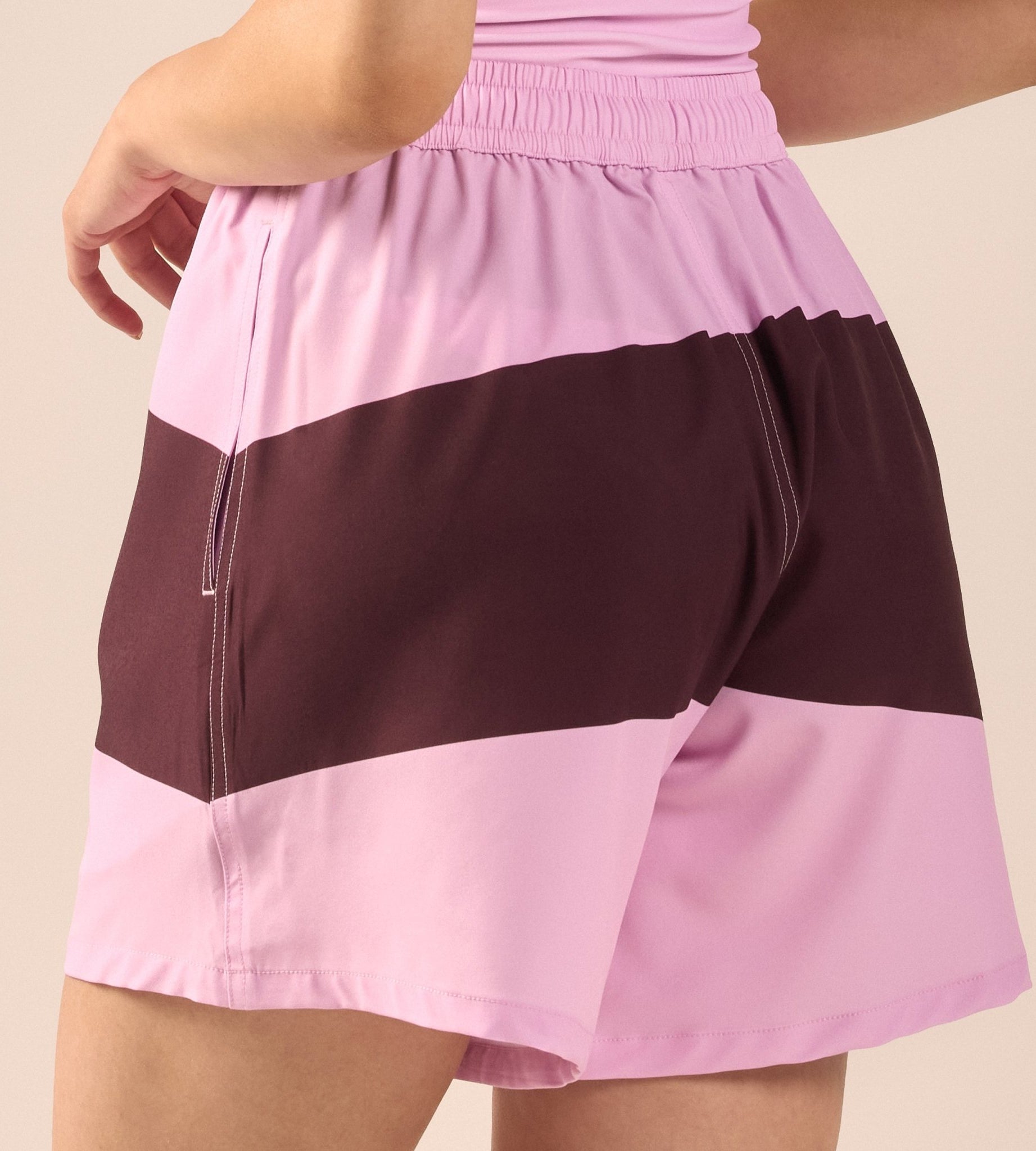 Lavender & Maroon Wide Leg Swim Shorts - shopaleena
