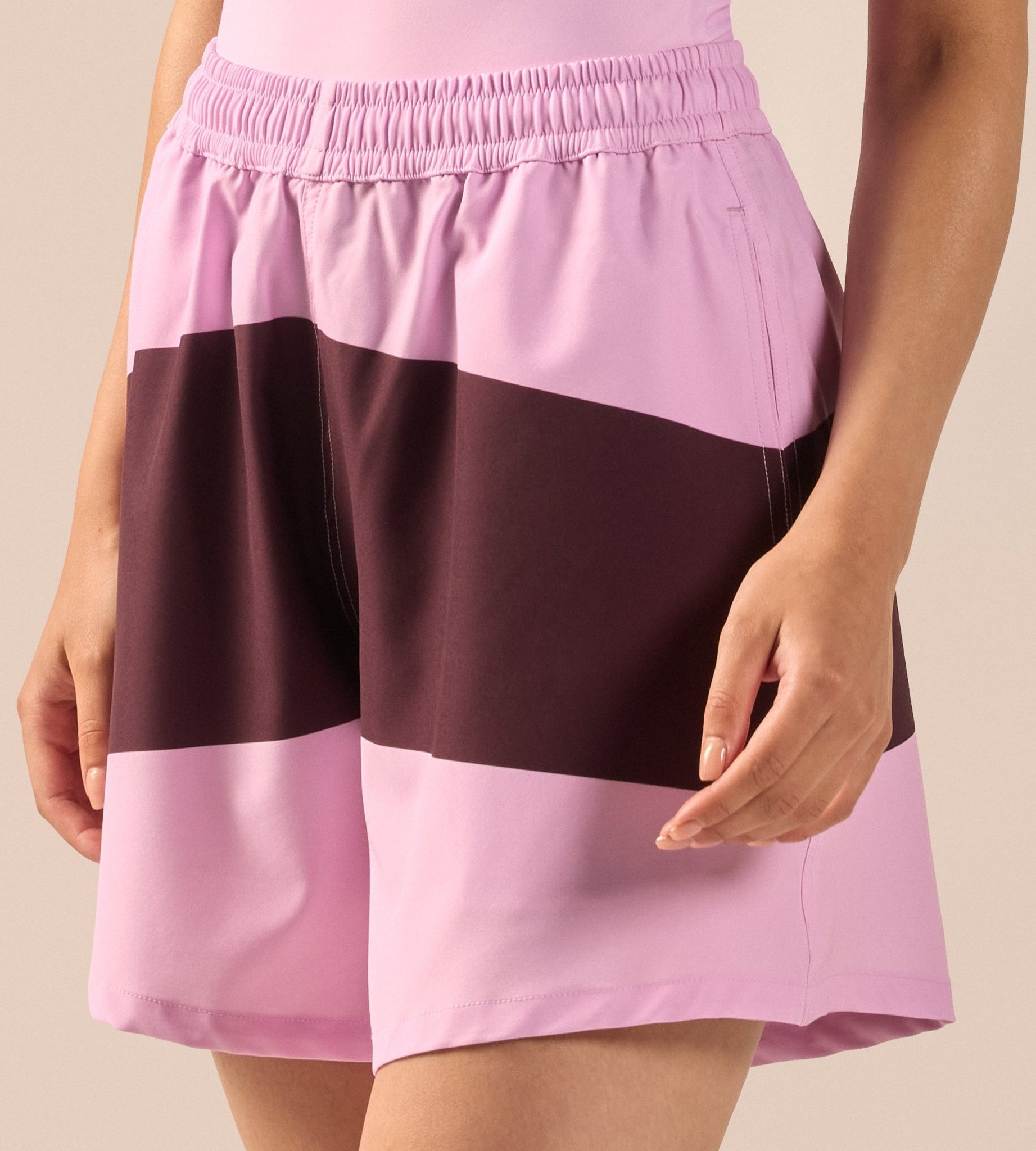Lavender & Maroon Wide Leg Swim Shorts - shopaleena