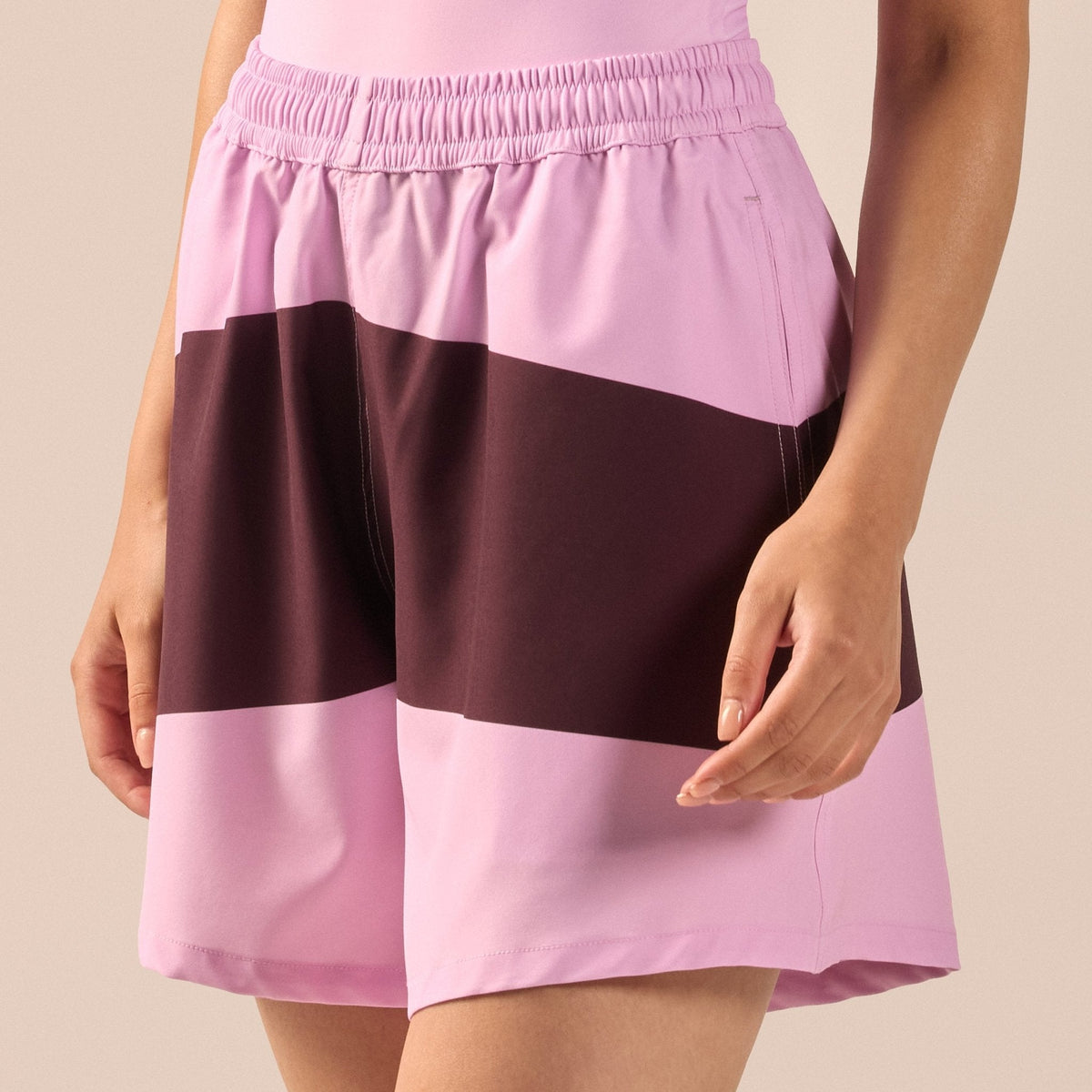 Lavender & Maroon Wide Leg Swim Shorts - shopaleena
