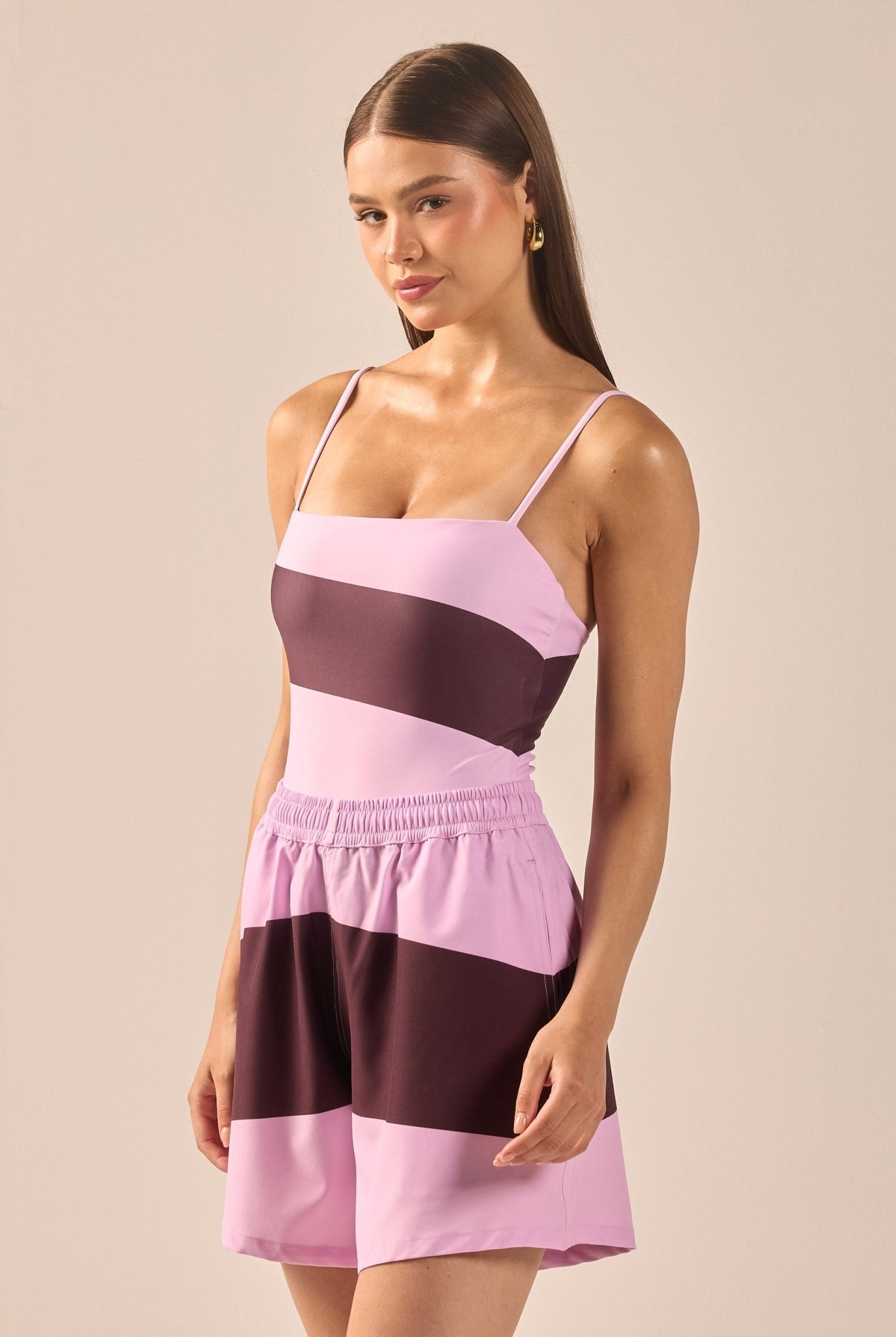 Lavender & Maroon Wide Leg Swim Shorts - shopaleena