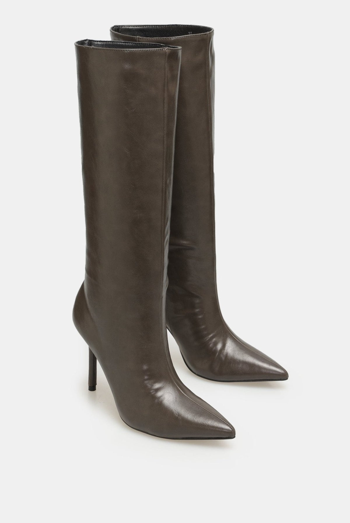 Leather High Heel Knee-High Boots - shopaleena