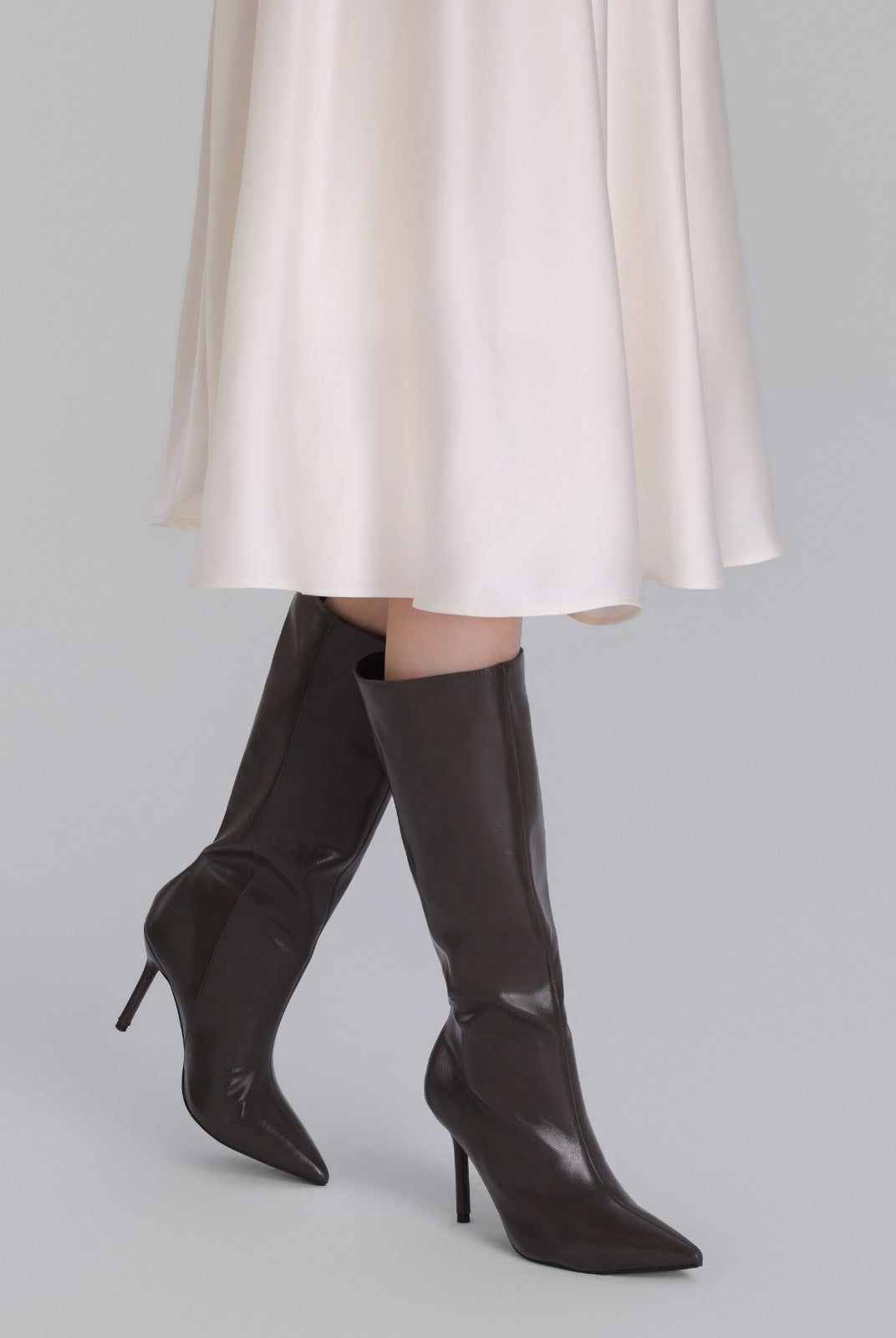 Leather High Heel Knee-High Boots - shopaleena