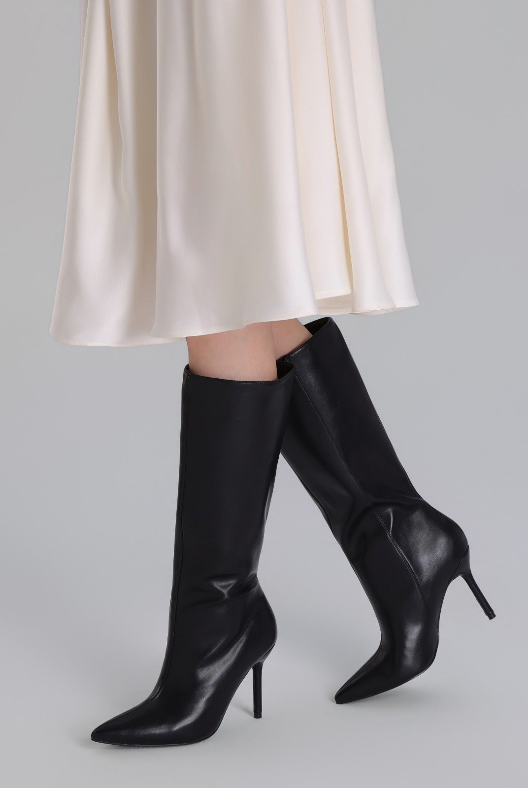 Leather High Heel Knee-High Boots - shopaleena