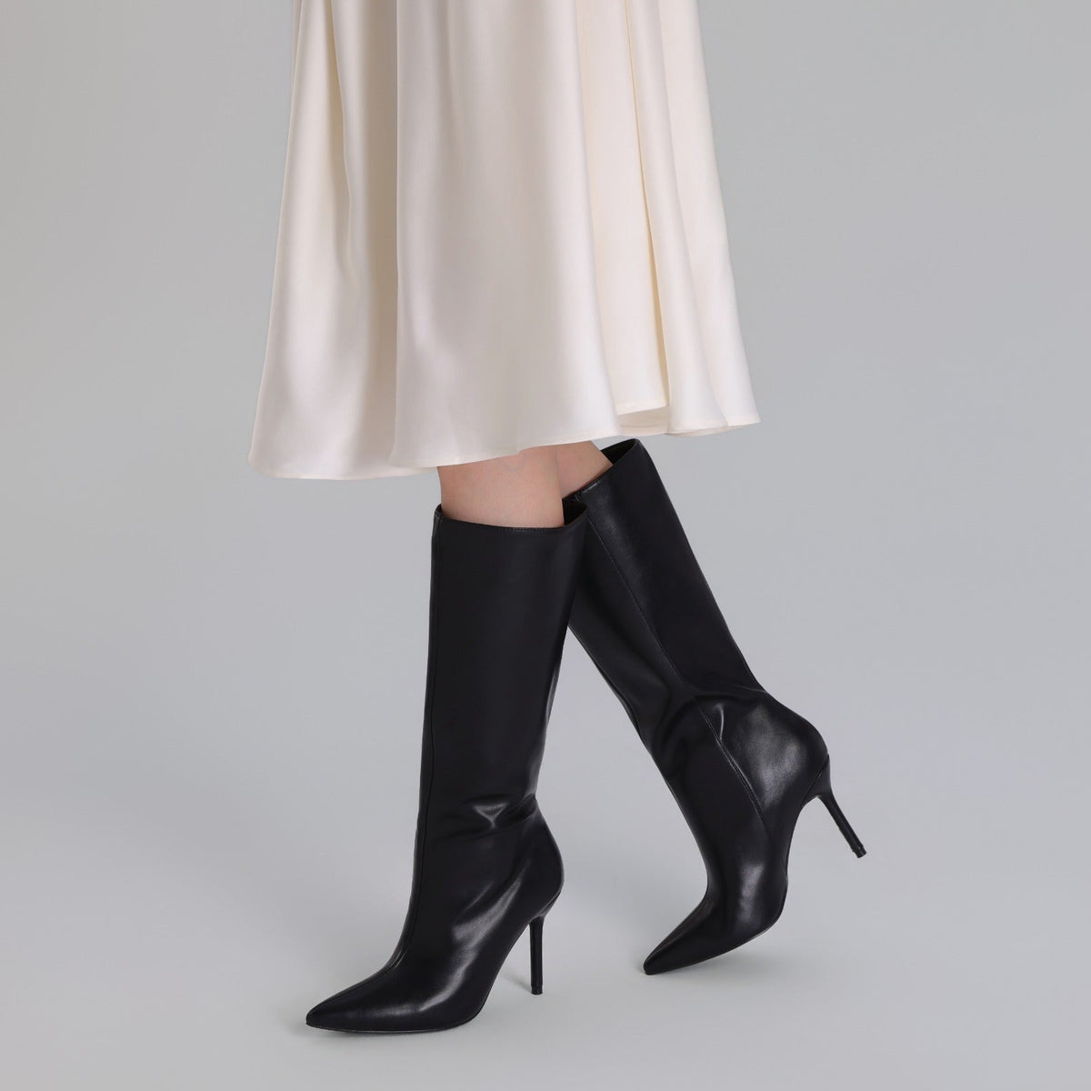 Leather High Heel Knee-High Boots - shopaleena
