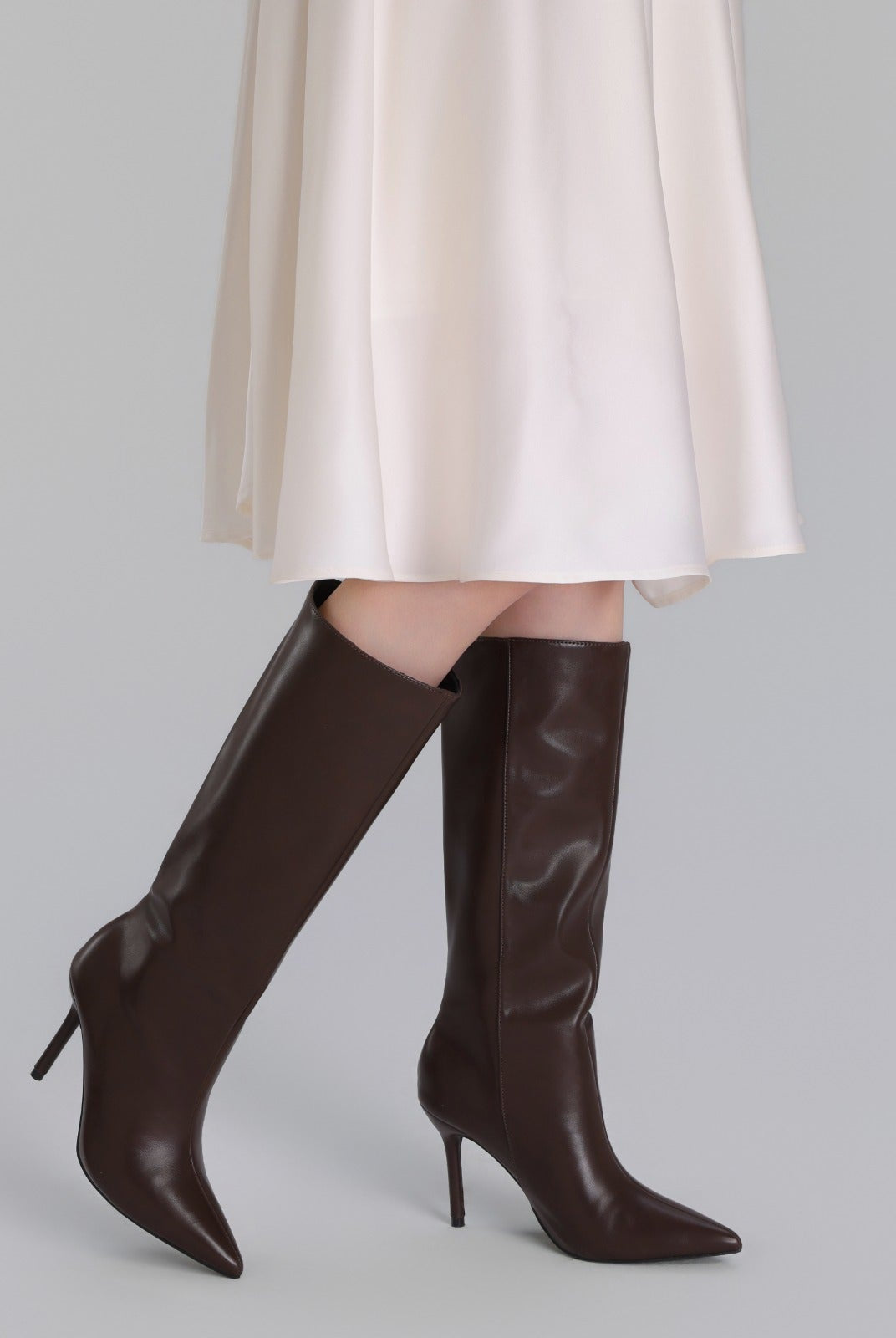 Leather High Heel Knee-High Boots - shopaleena