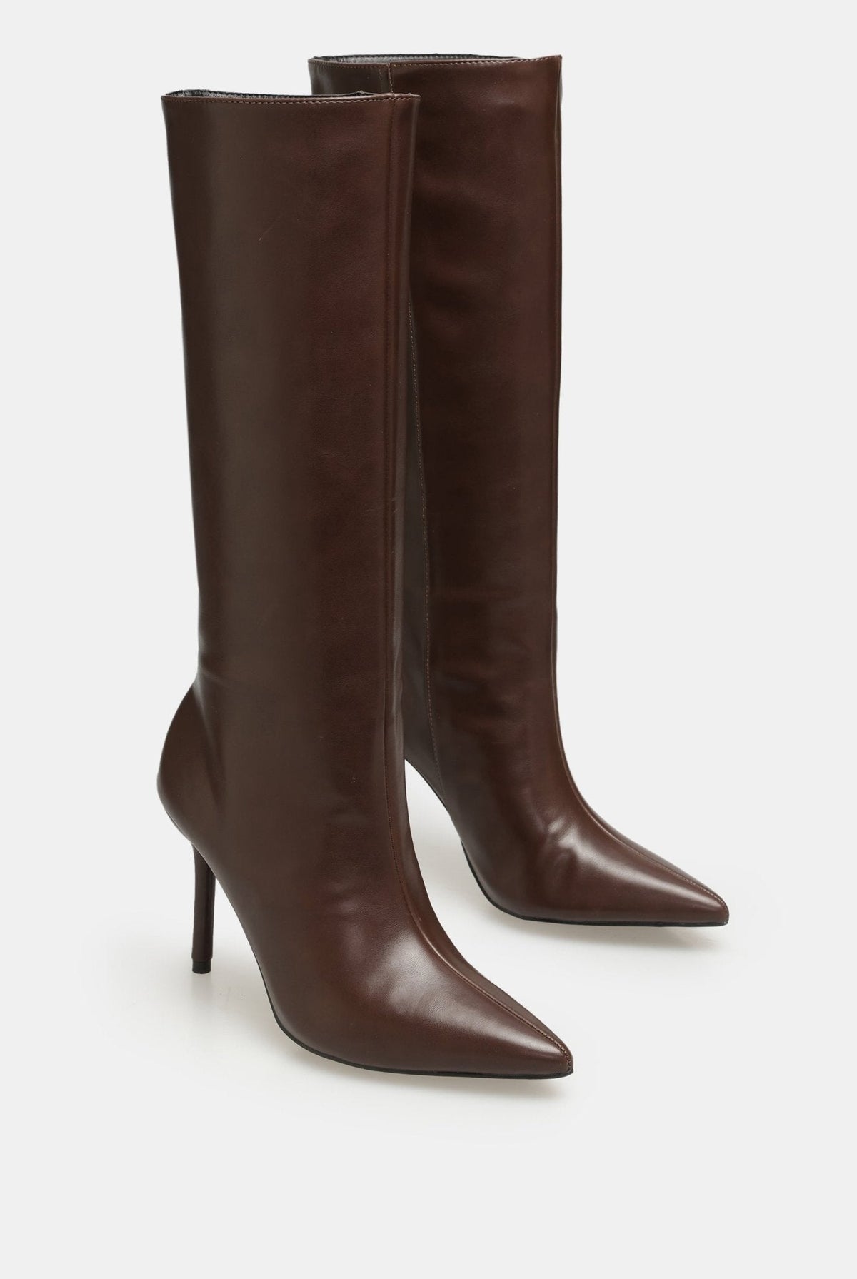 Leather High Heel Knee-High Boots - shopaleena