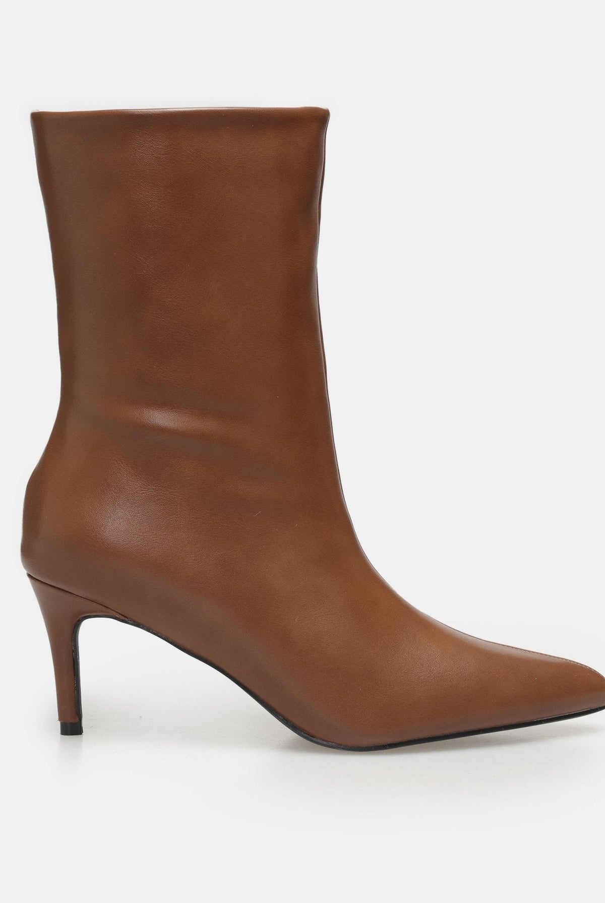 Leather Mid-Calf High Heel Boots - shopaleena