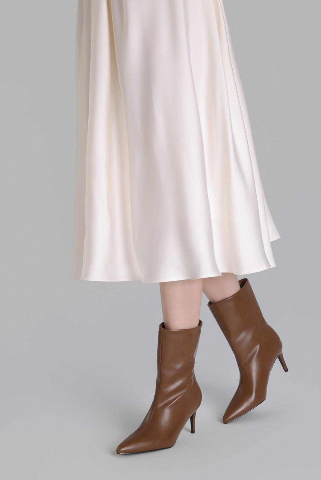 Leather Mid-Calf High Heel Boots - shopaleena