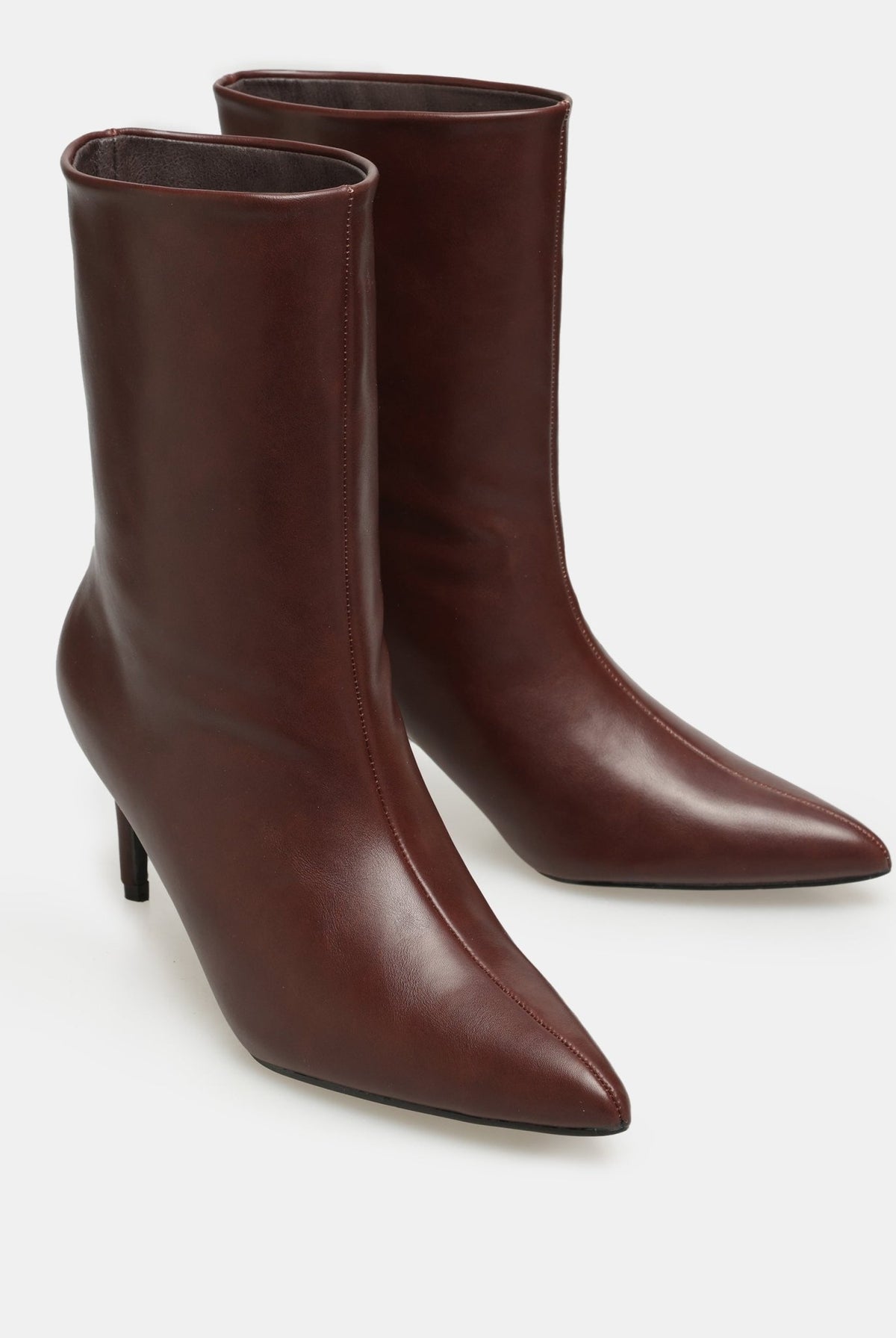 Leather Mid-Calf High Heel Boots - shopaleena