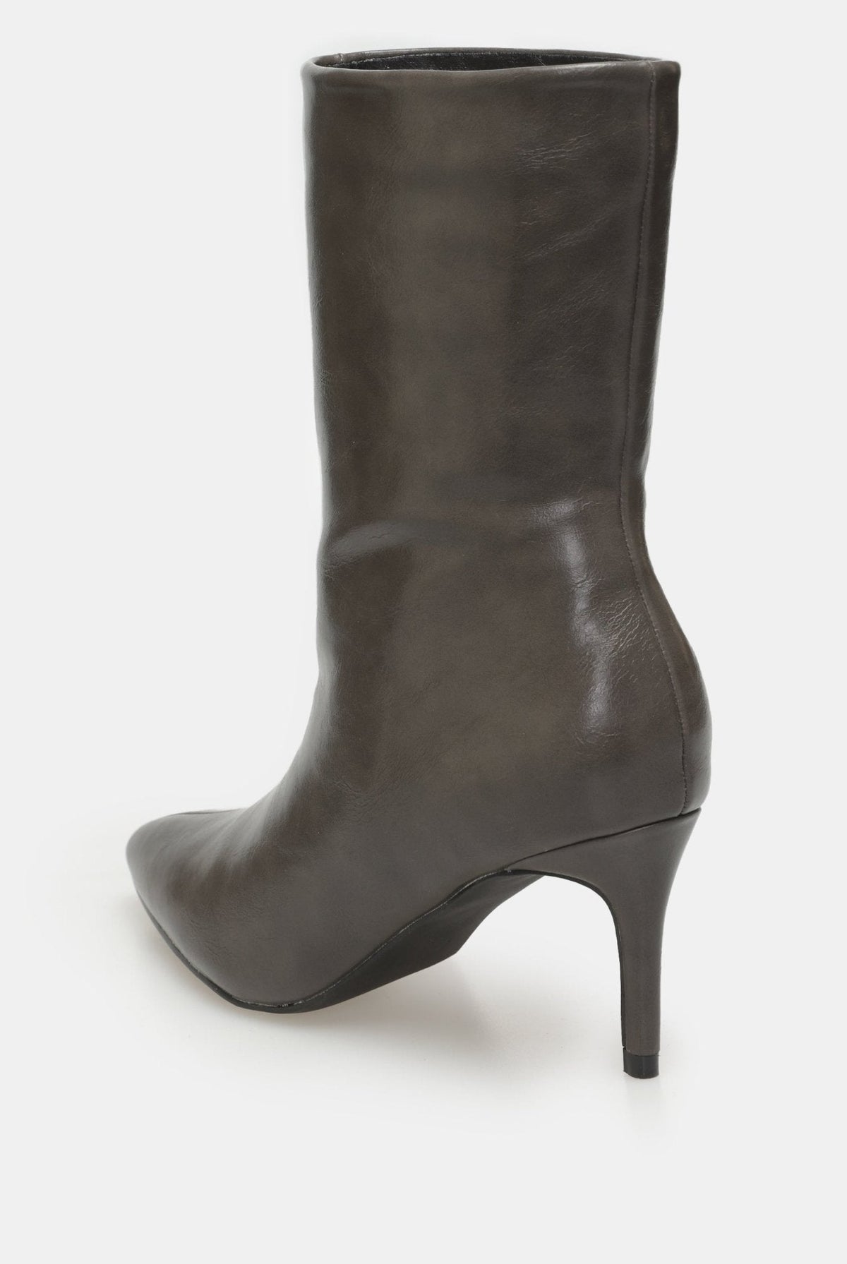 Leather Mid-Calf High Heel Boots - shopaleena