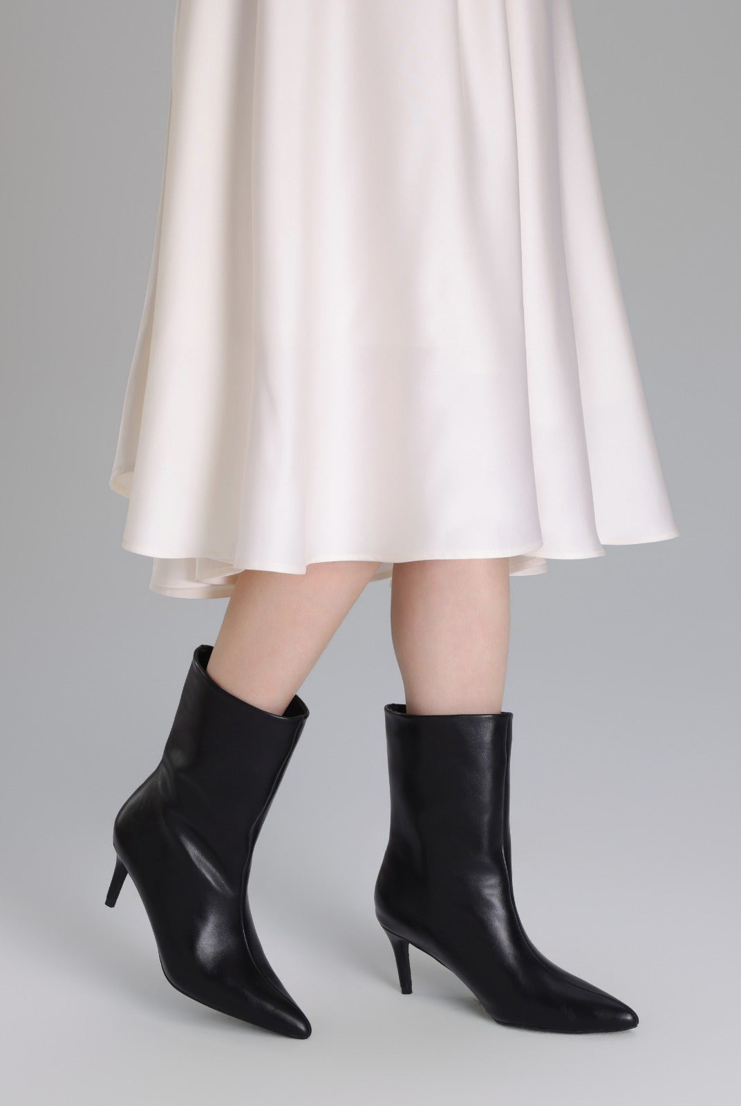 Leather Mid-Calf High Heel Boots - shopaleena