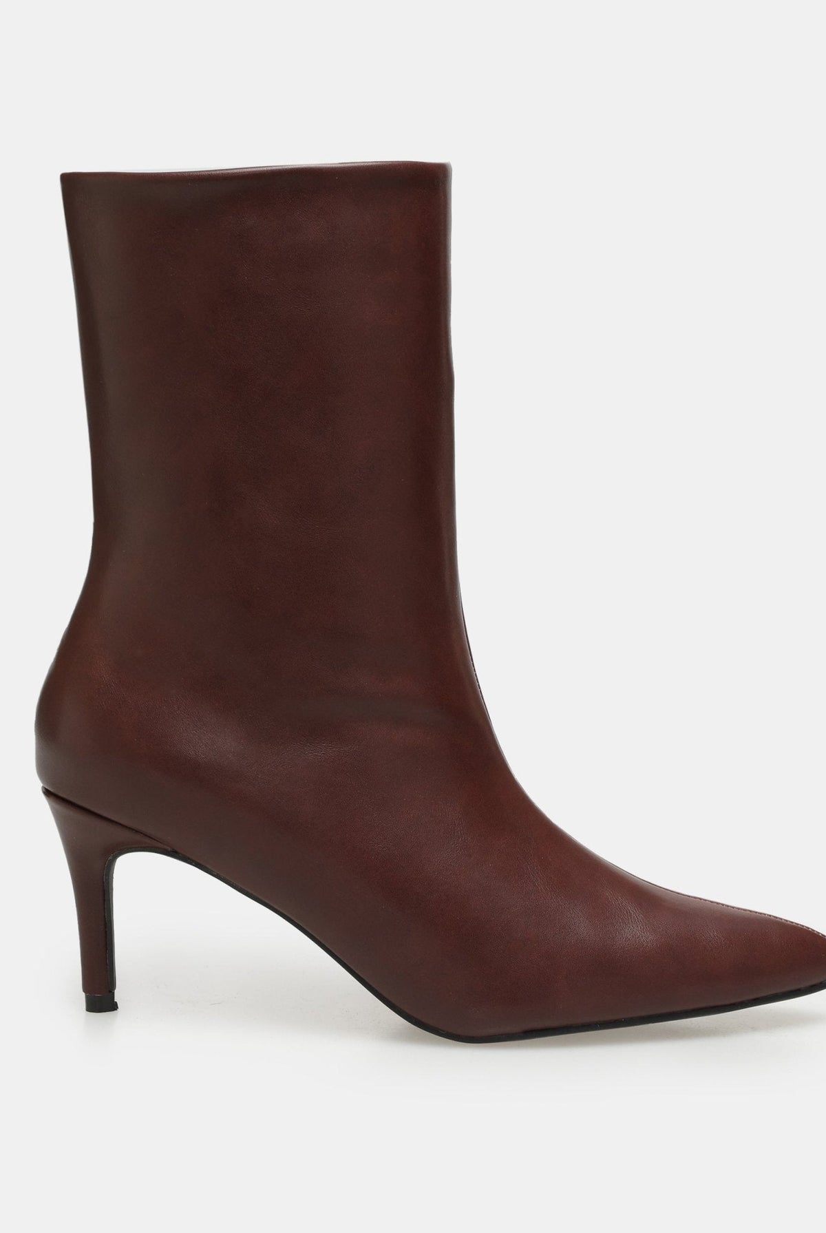 Leather Mid-Calf High Heel Boots - shopaleena