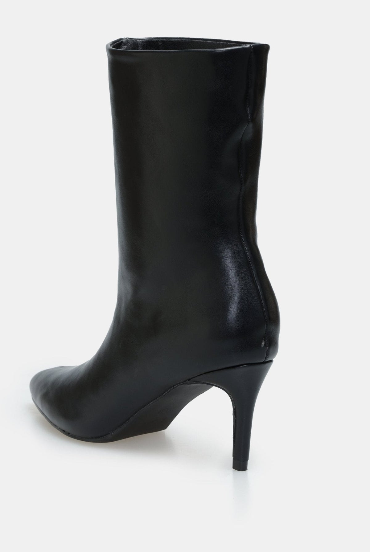 Leather Mid-Calf High Heel Boots - shopaleena