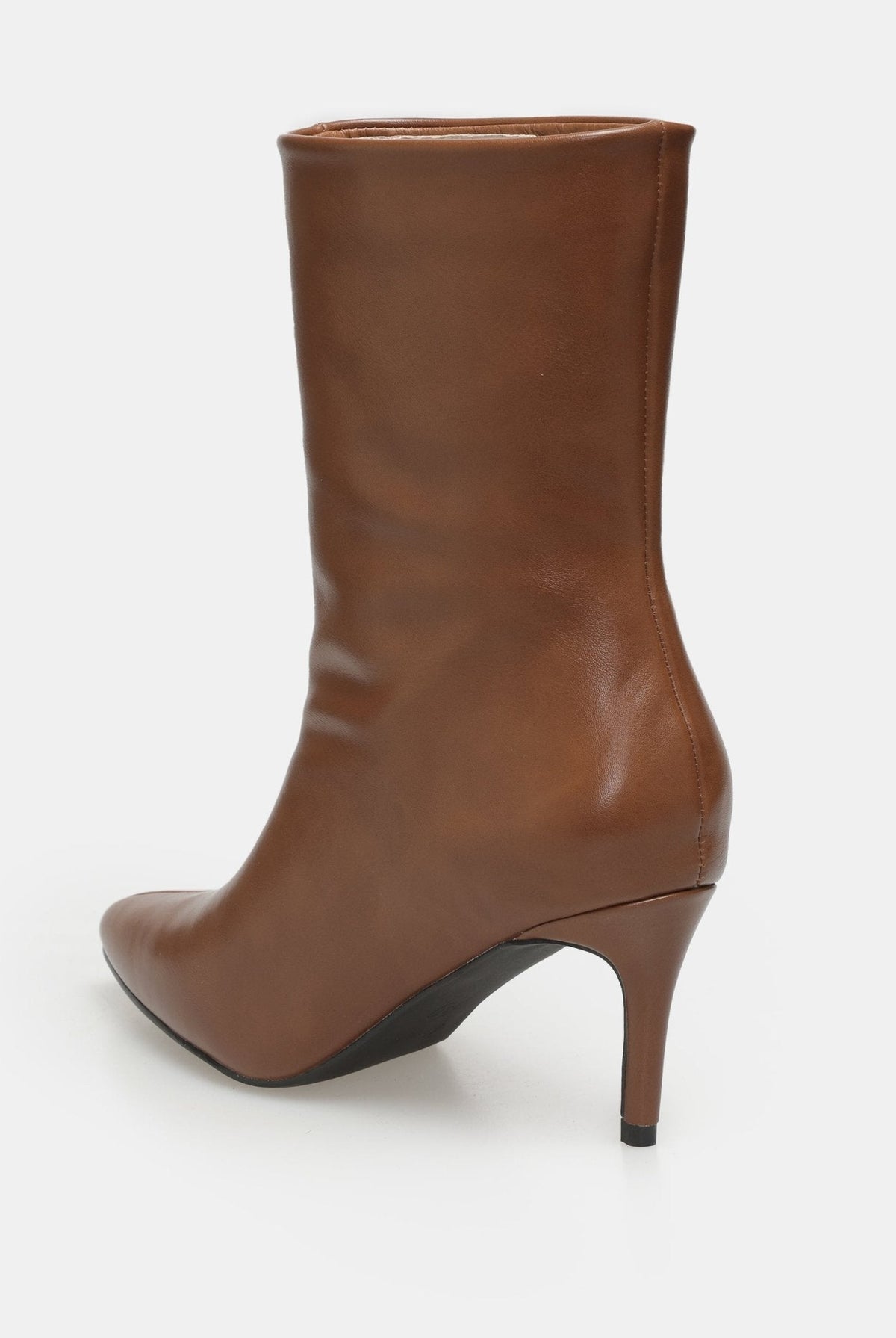 Leather Mid-Calf High Heel Boots - shopaleena