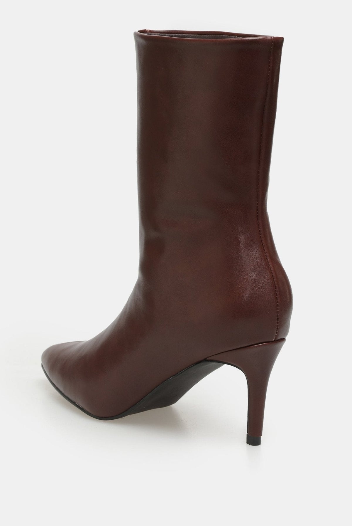 Leather Mid-Calf High Heel Boots - shopaleena