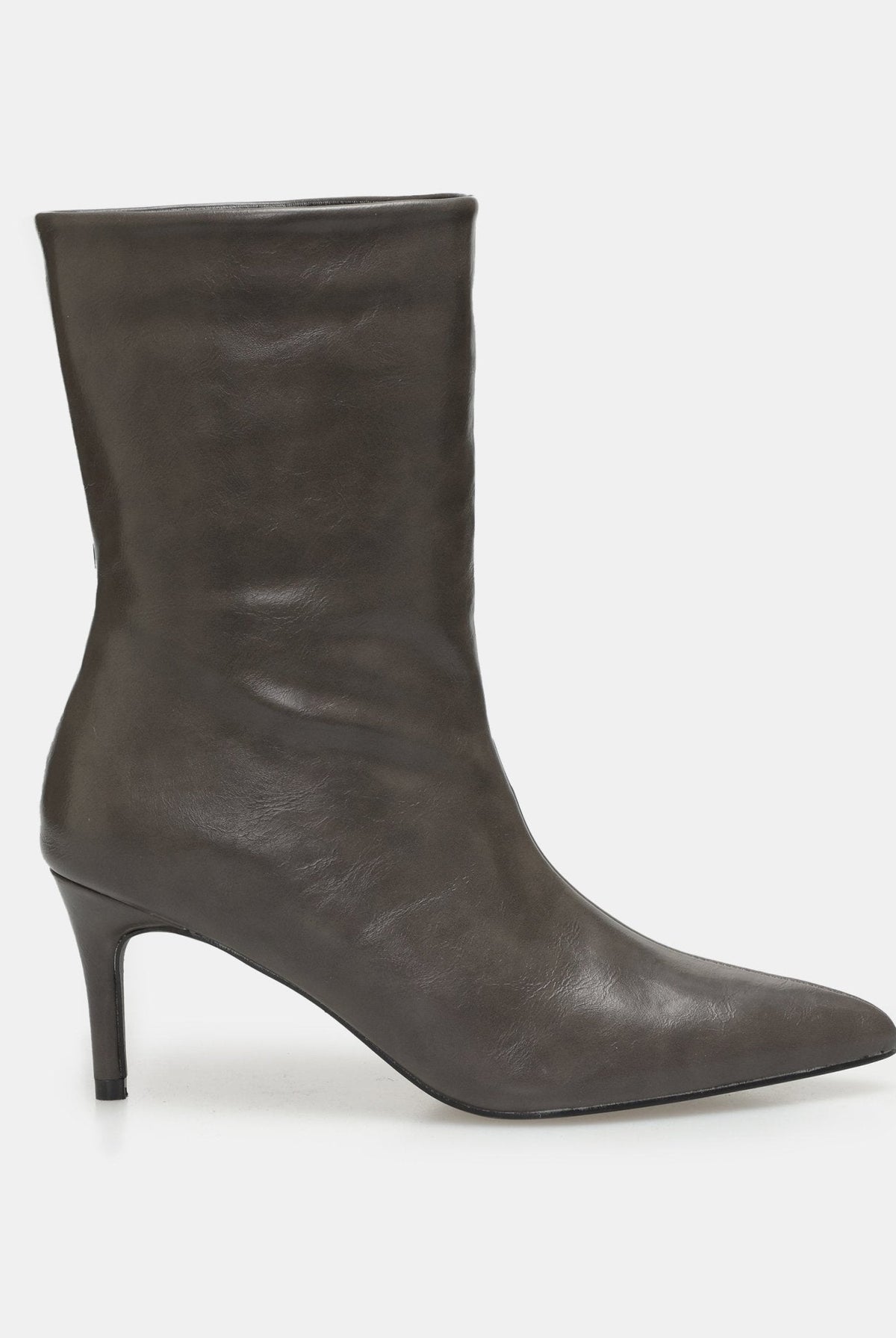 Leather Mid-Calf High Heel Boots - shopaleena
