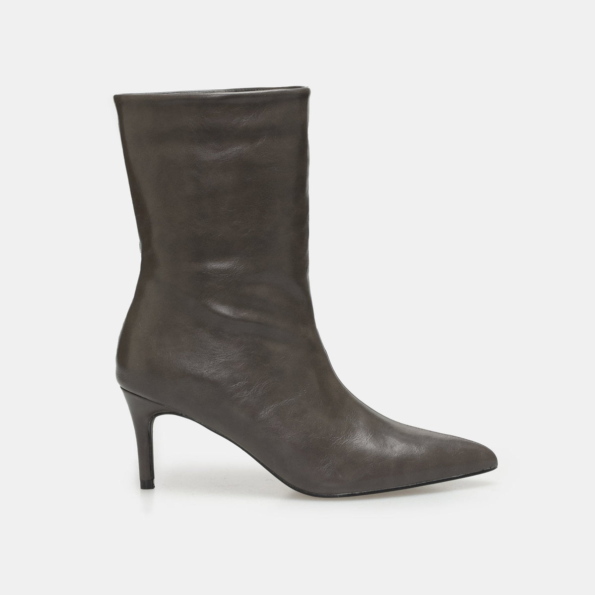 Leather Mid-Calf High Heel Boots - shopaleena