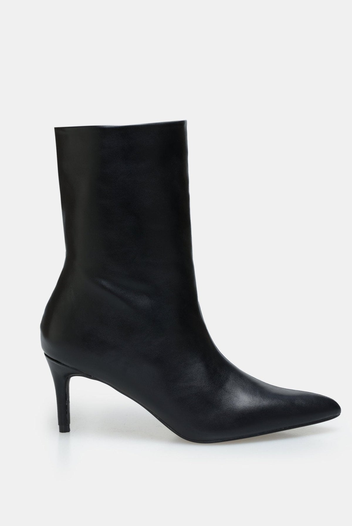 Leather Mid-Calf High Heel Boots - shopaleena
