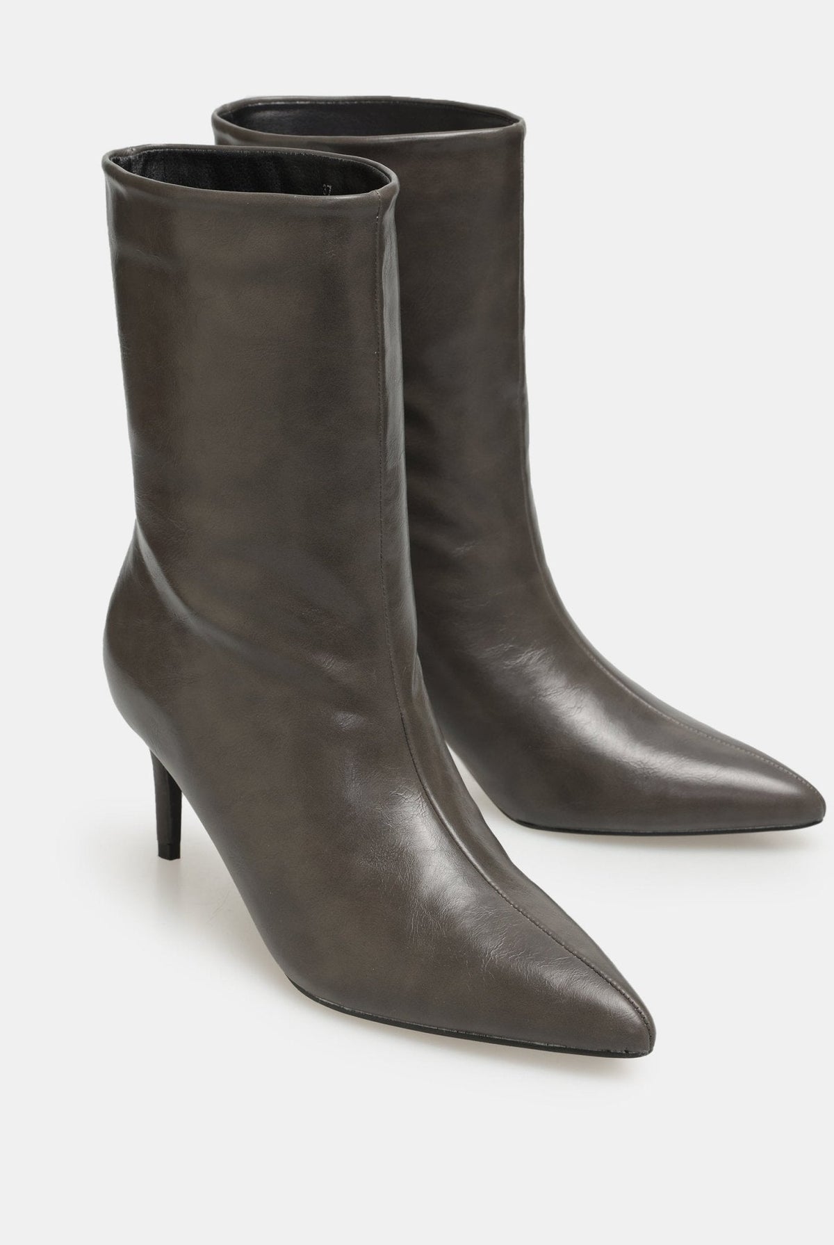 Leather Mid-Calf High Heel Boots - shopaleena