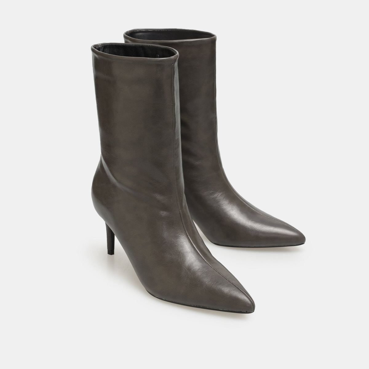 Leather Mid-Calf High Heel Boots - shopaleena