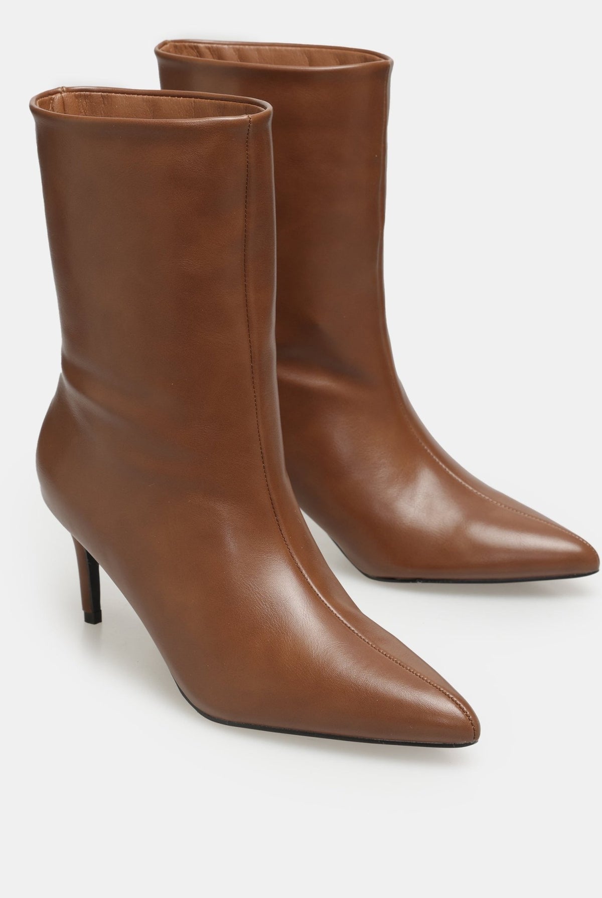 Leather Mid-Calf High Heel Boots - shopaleena