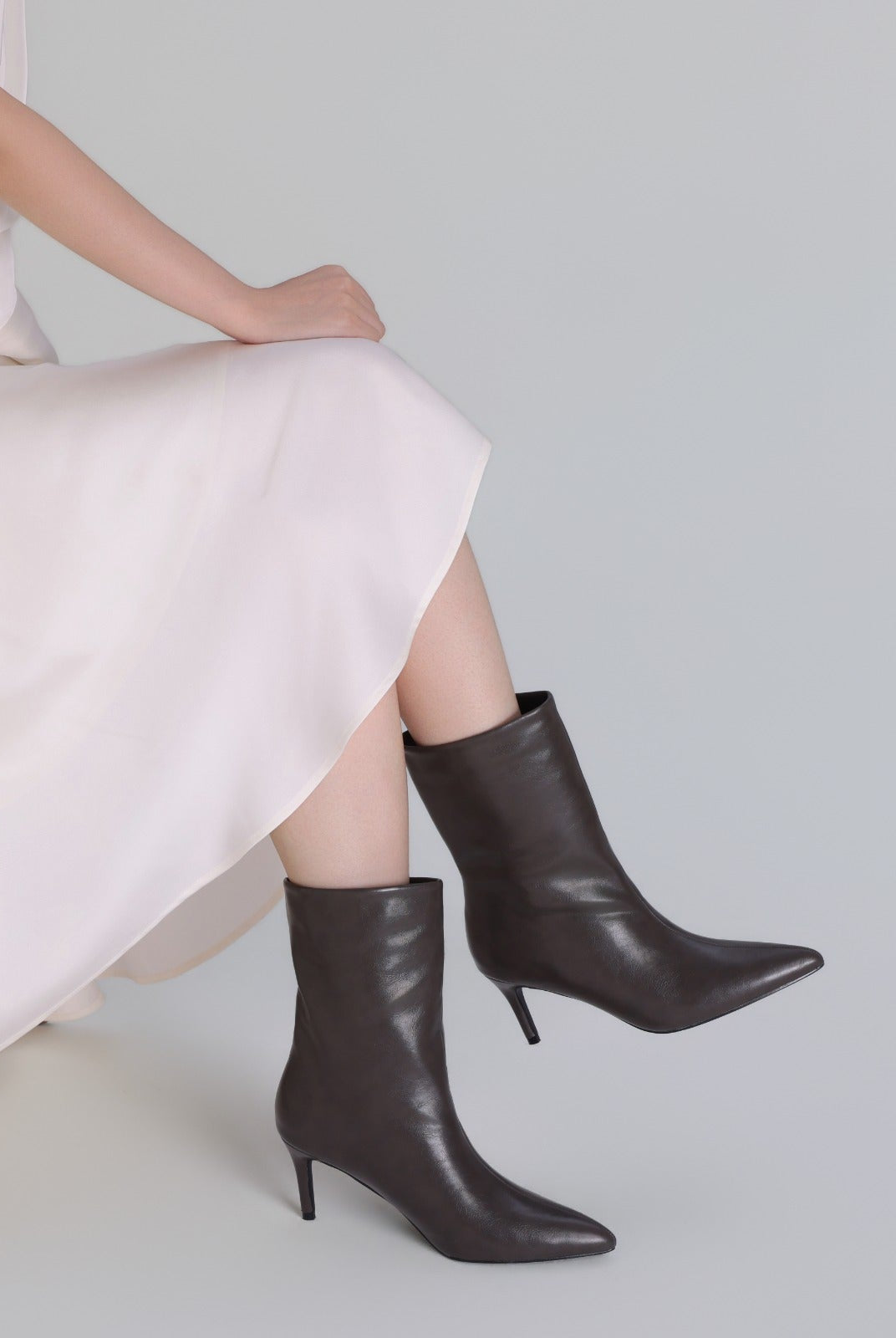 Leather Mid-Calf High Heel Boots - shopaleena