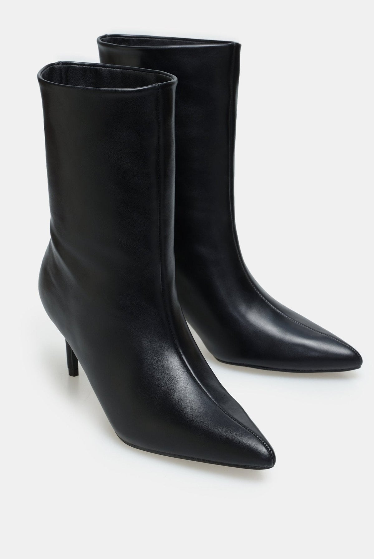 Leather Mid-Calf High Heel Boots - shopaleena