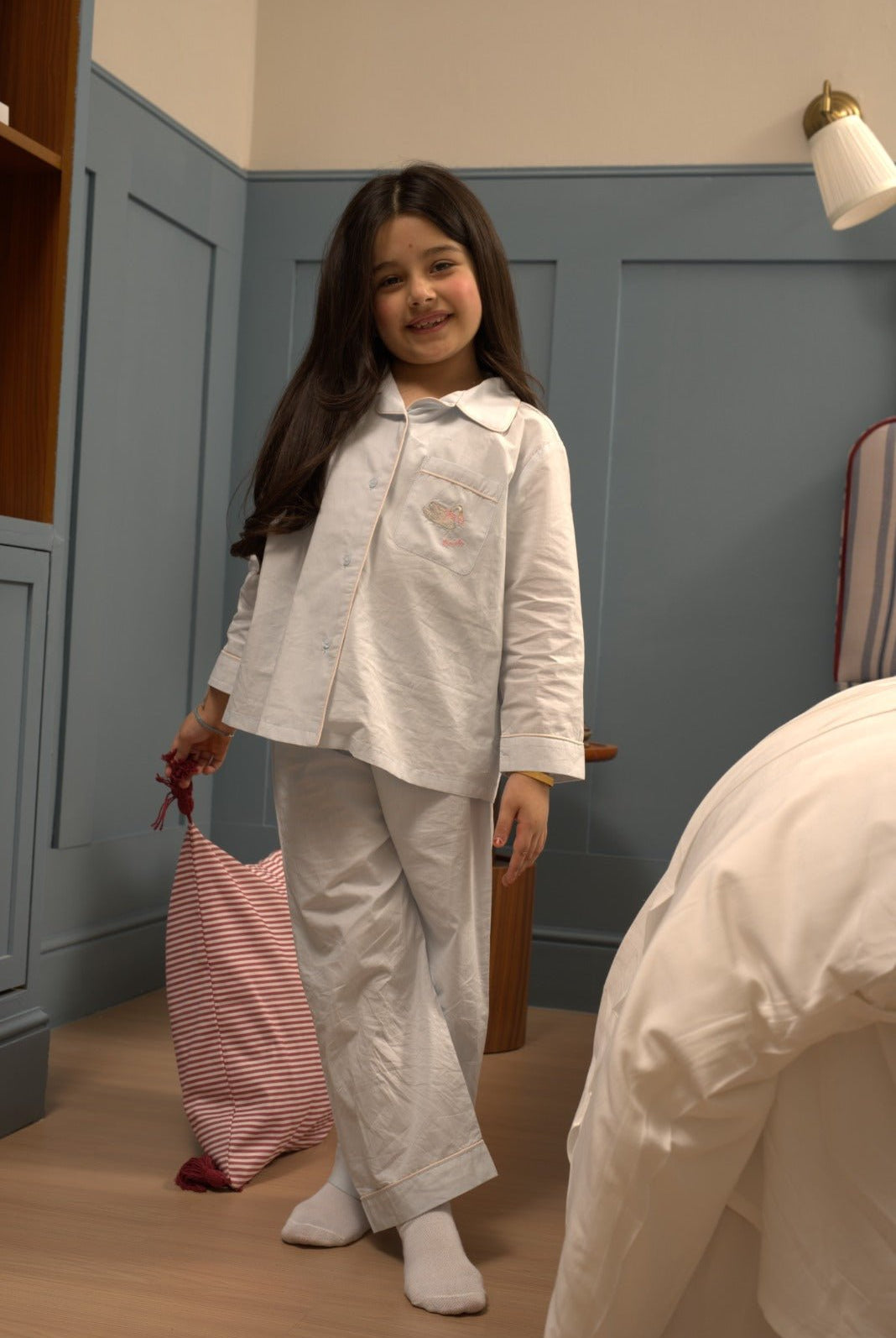 Light Blue Cotton Wide Leg Pants For Kids - shopaleena