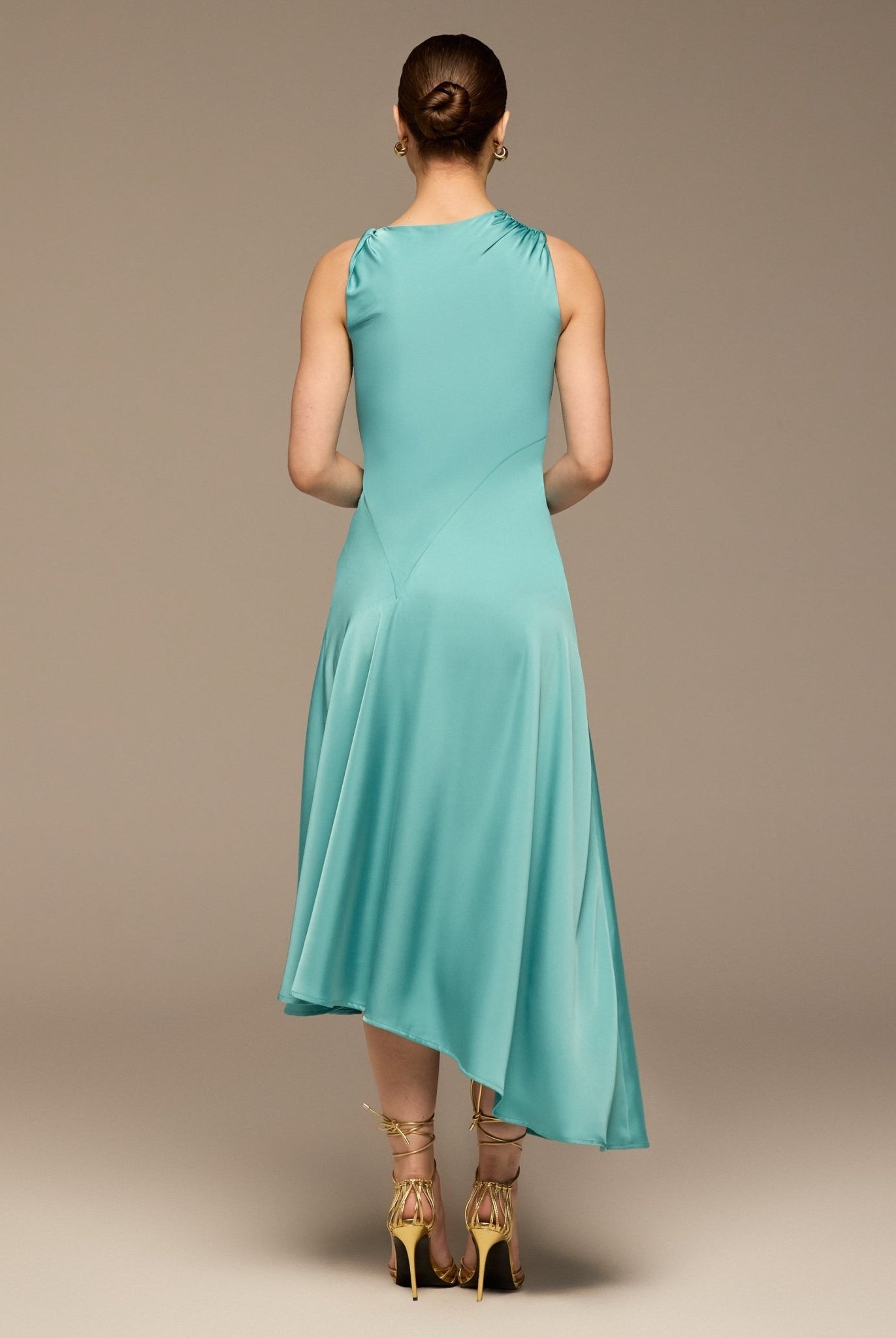 Light Blue Crepe Satin Asymmetrical Dress - shopaleena