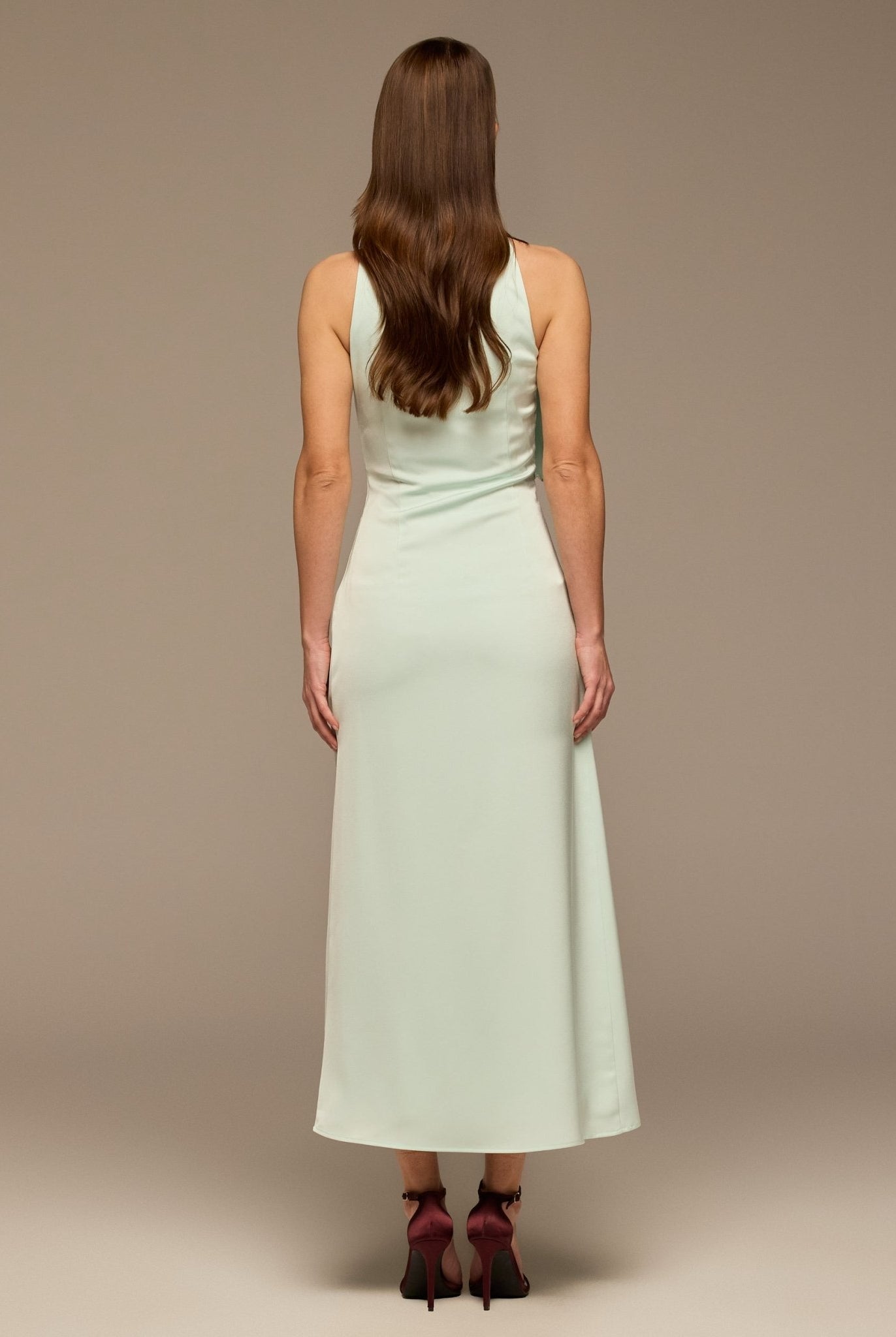 Light Blue Crepe Satin Draped Maxi Dress - shopaleena