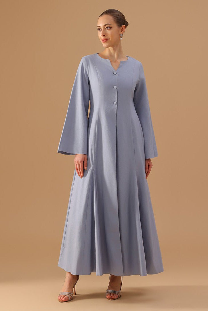Light Blue Flared A - Line Abaya with Matching Slip Dress - shopaleena