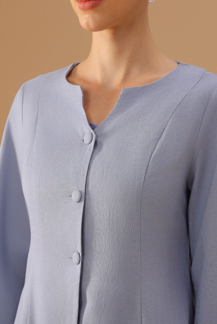 Light Blue Flared A - Line Abaya with Matching Slip Dress - shopaleena