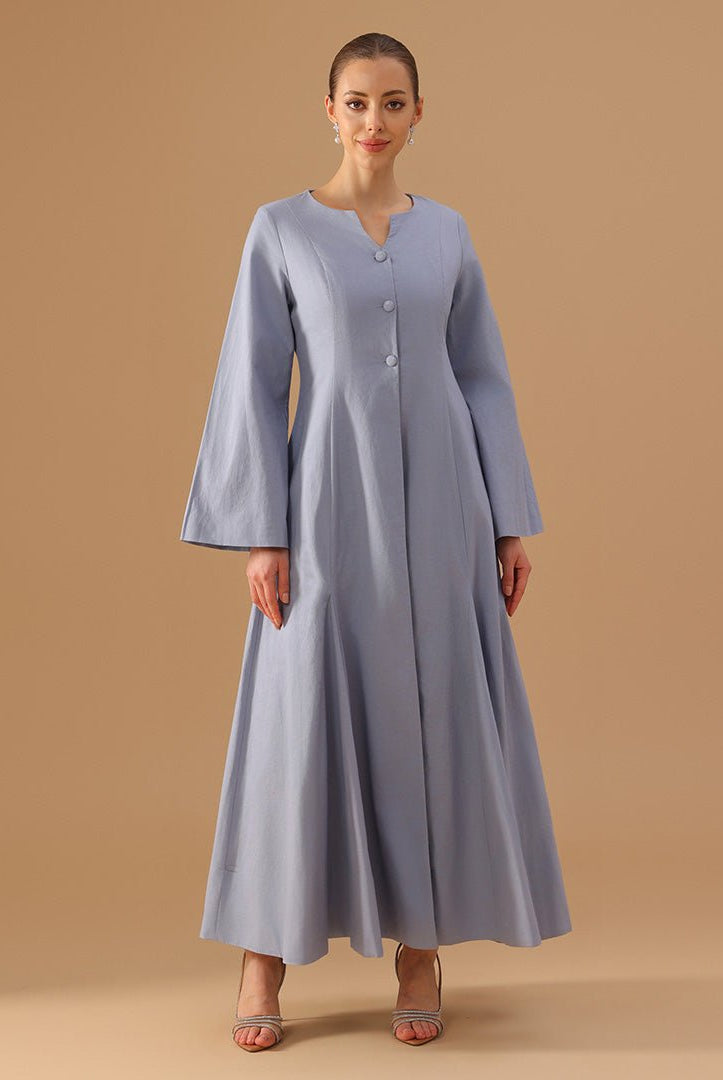 Light Blue Flared A - Line Abaya with Matching Slip Dress - shopaleena