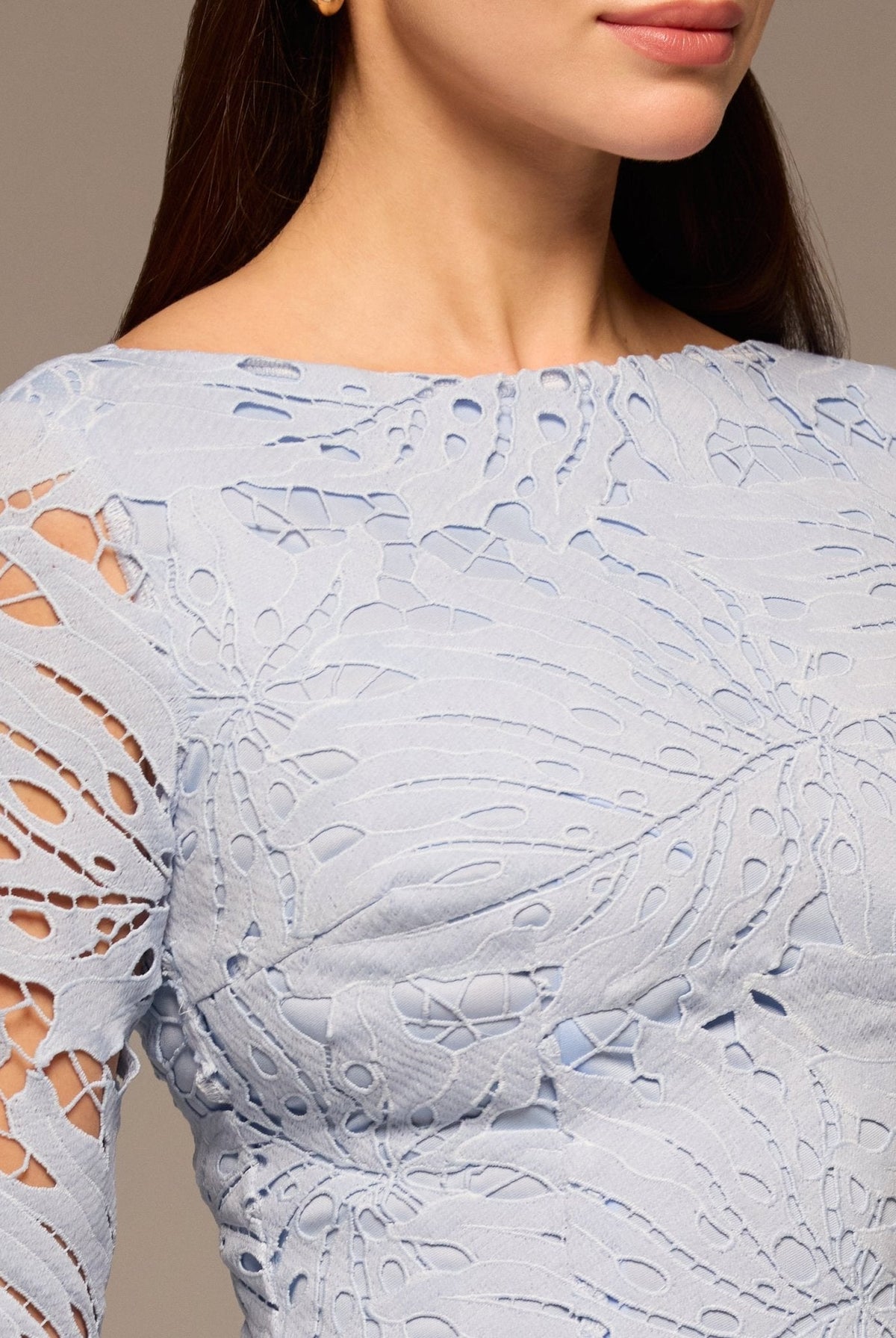 Light Blue Lace Long Sleeve Maxi Dress - shopaleena