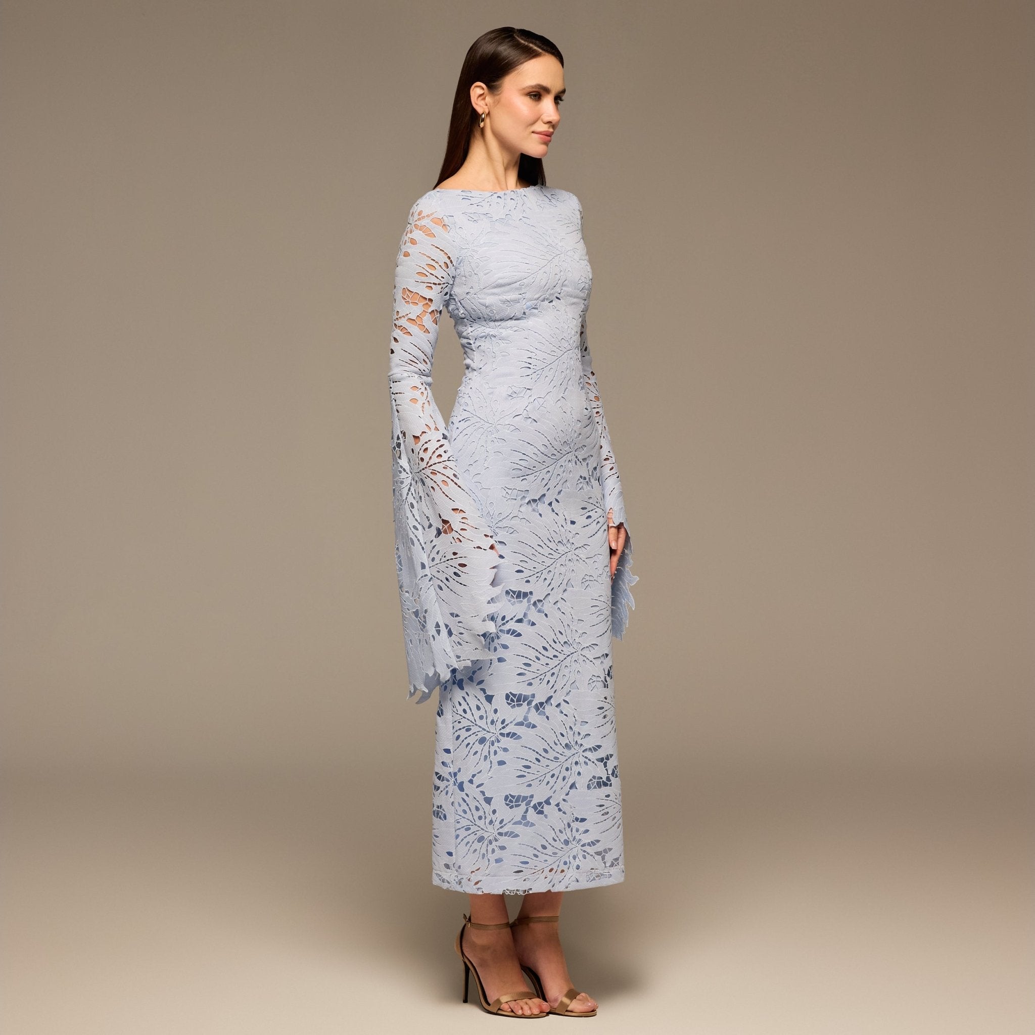 Light Blue Lace Long Sleeve Maxi Dress - shopaleena