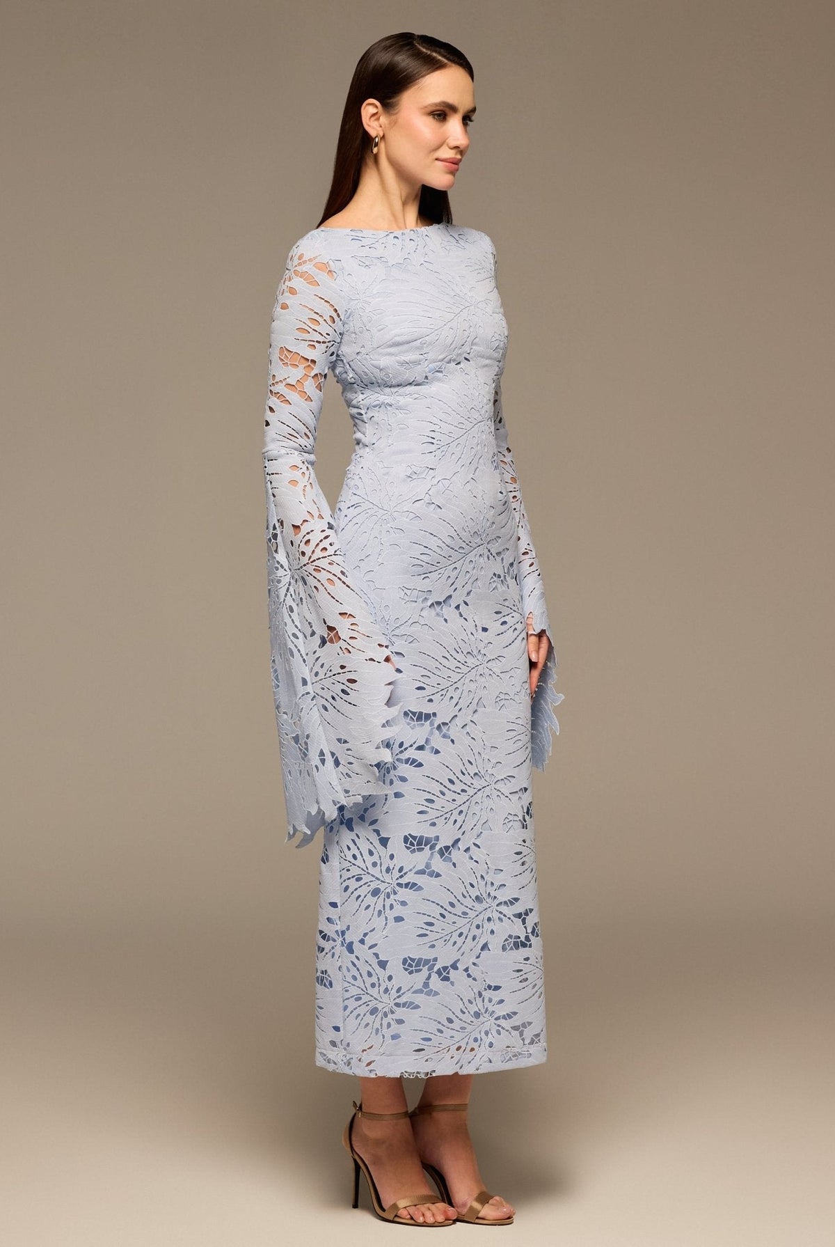 Light Blue Lace Long Sleeve Maxi Dress - shopaleena