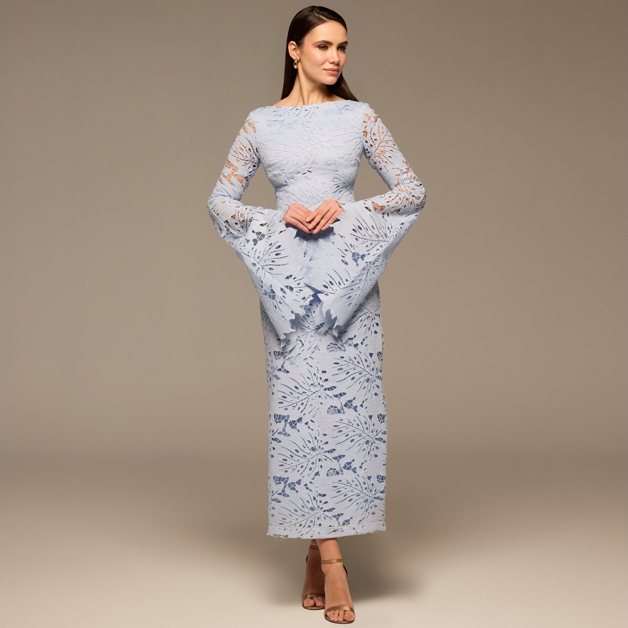 Light Blue Lace Long Sleeve Maxi Dress - shopaleena