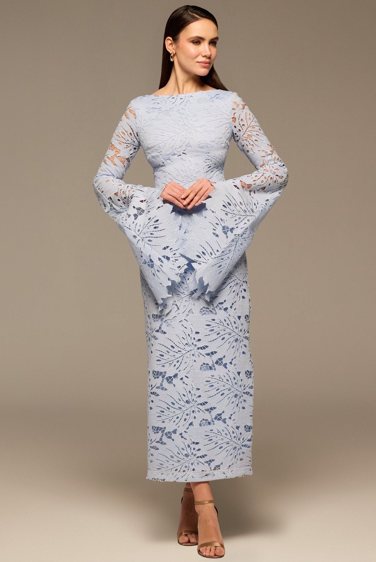 Light Blue Lace Long Sleeve Maxi Dress - shopaleena
