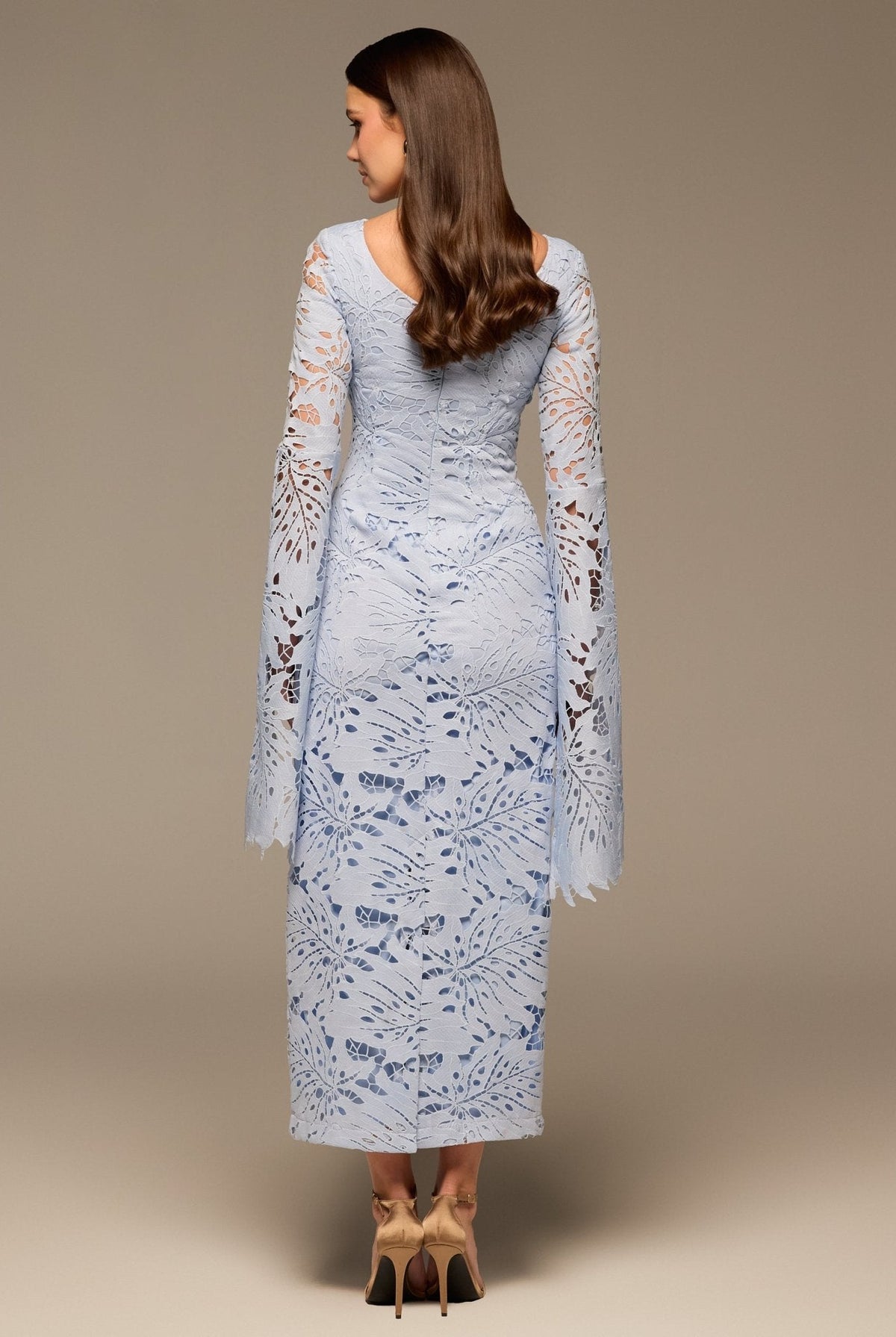 Light Blue Lace Long Sleeve Maxi Dress - shopaleena