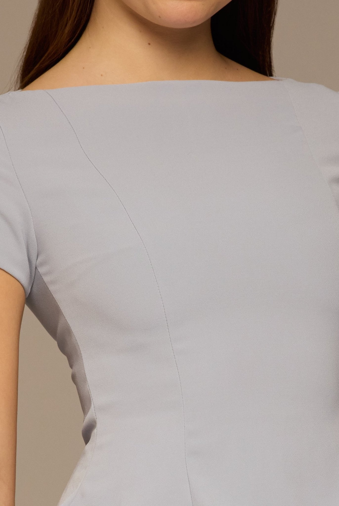 Light Blue Short Sleeve Pleated Crepe & Chiffon Dress - shopaleena