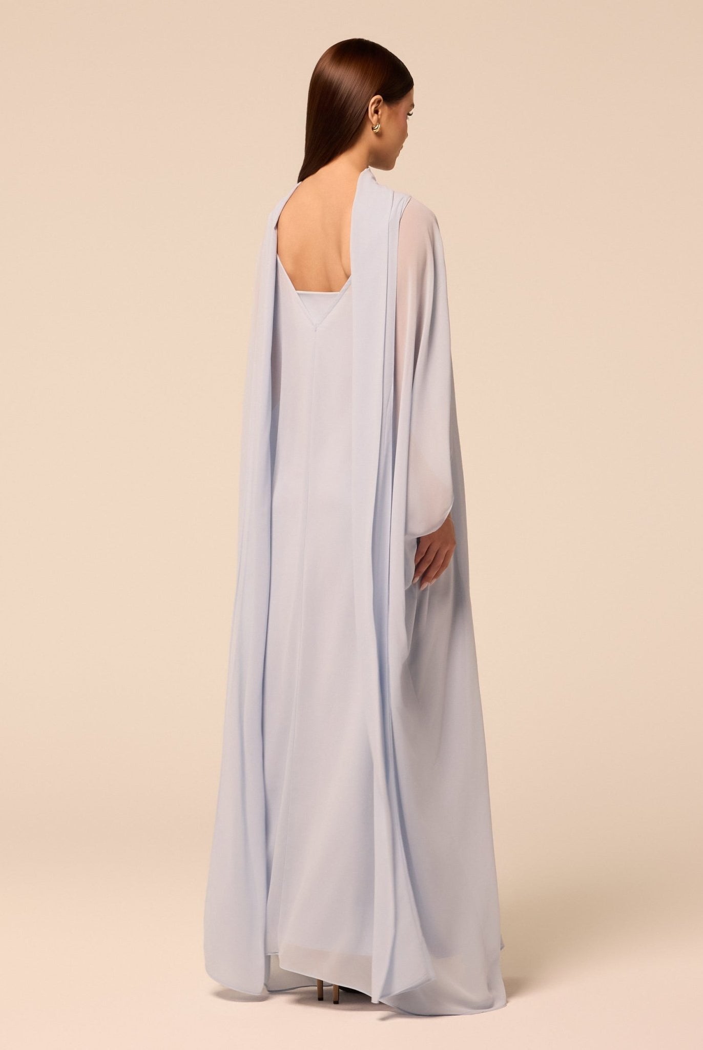 Light Blue Spaghetti Strap Dress with Sheer Chiffon Cape - shopaleena
