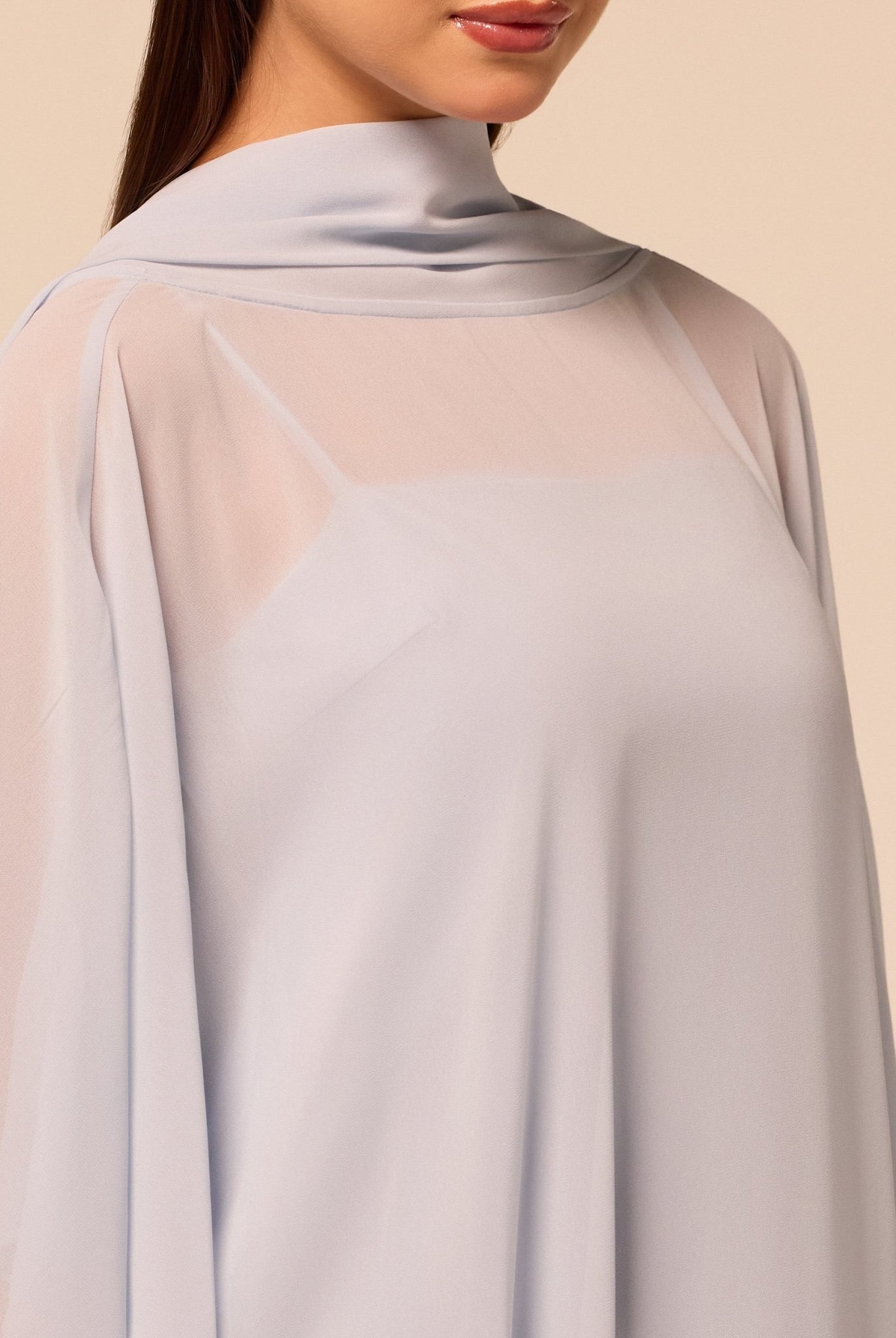 Light Blue Spaghetti Strap Dress with Sheer Chiffon Cape - shopaleena