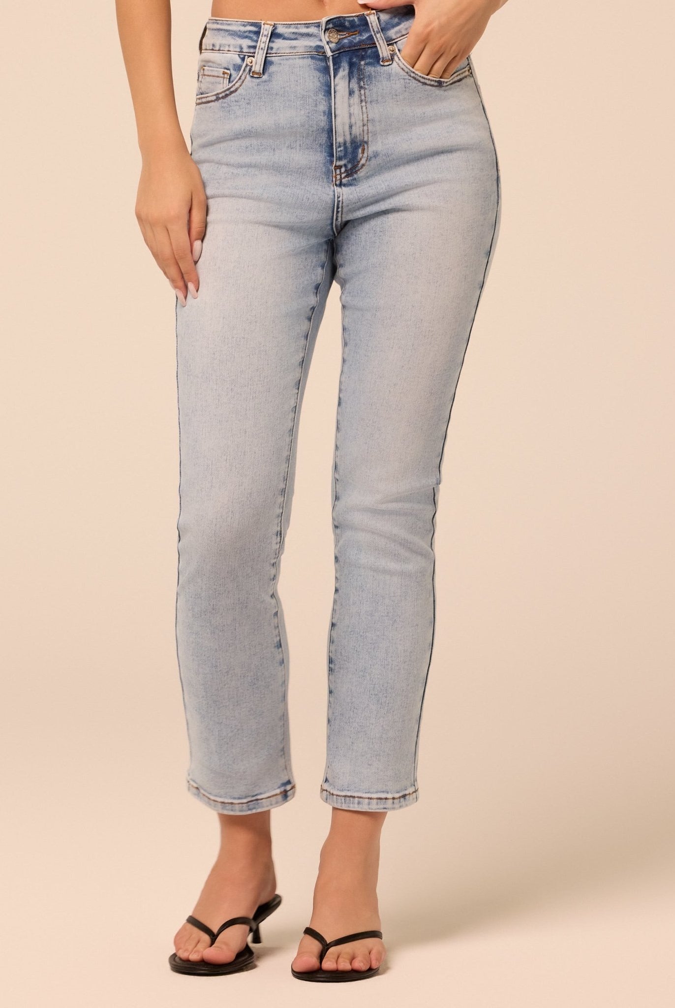 Light Blue Straight Leg Jeans - shopaleena
