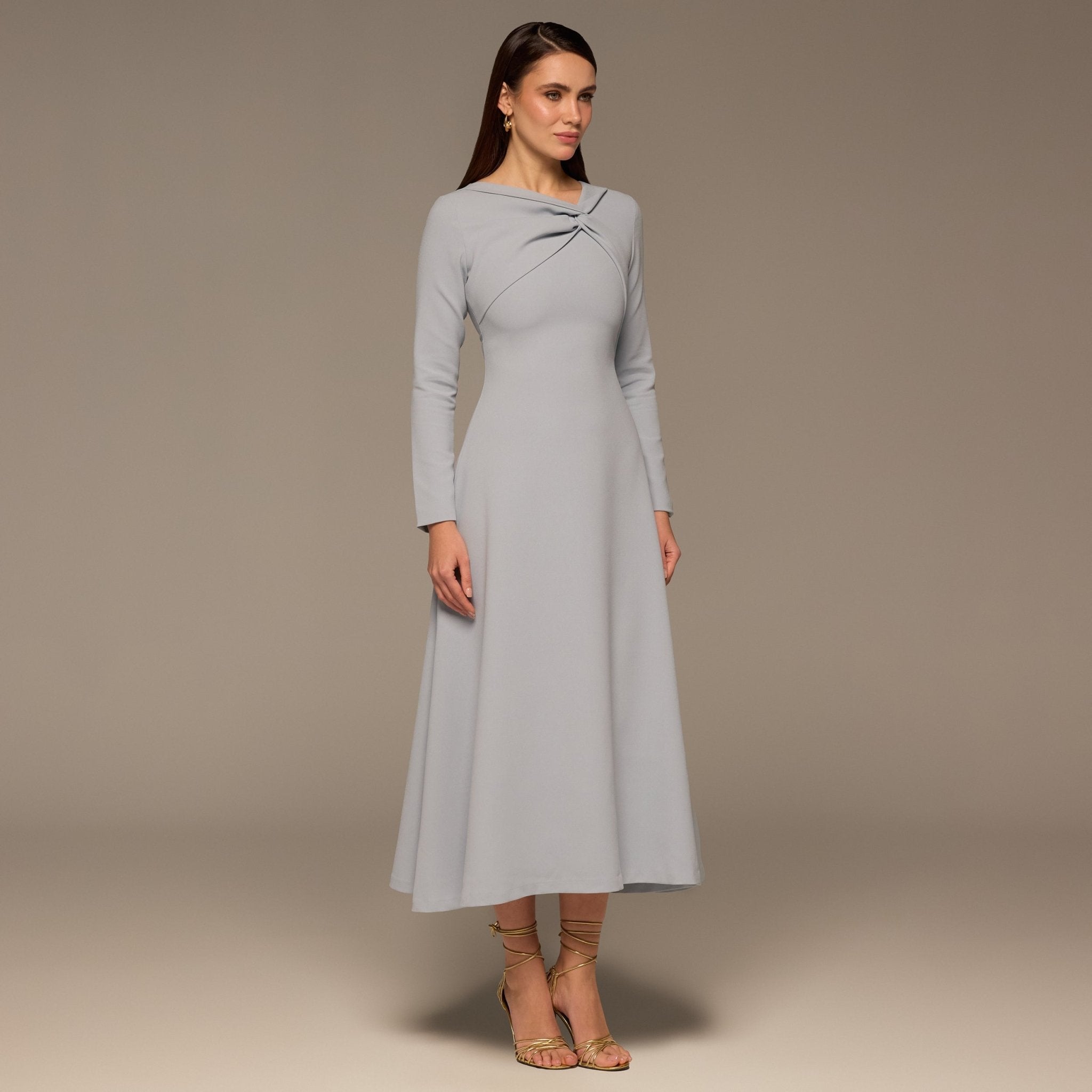 Light Blue Twisted Neck Crepe Maxi Dress - shopaleena