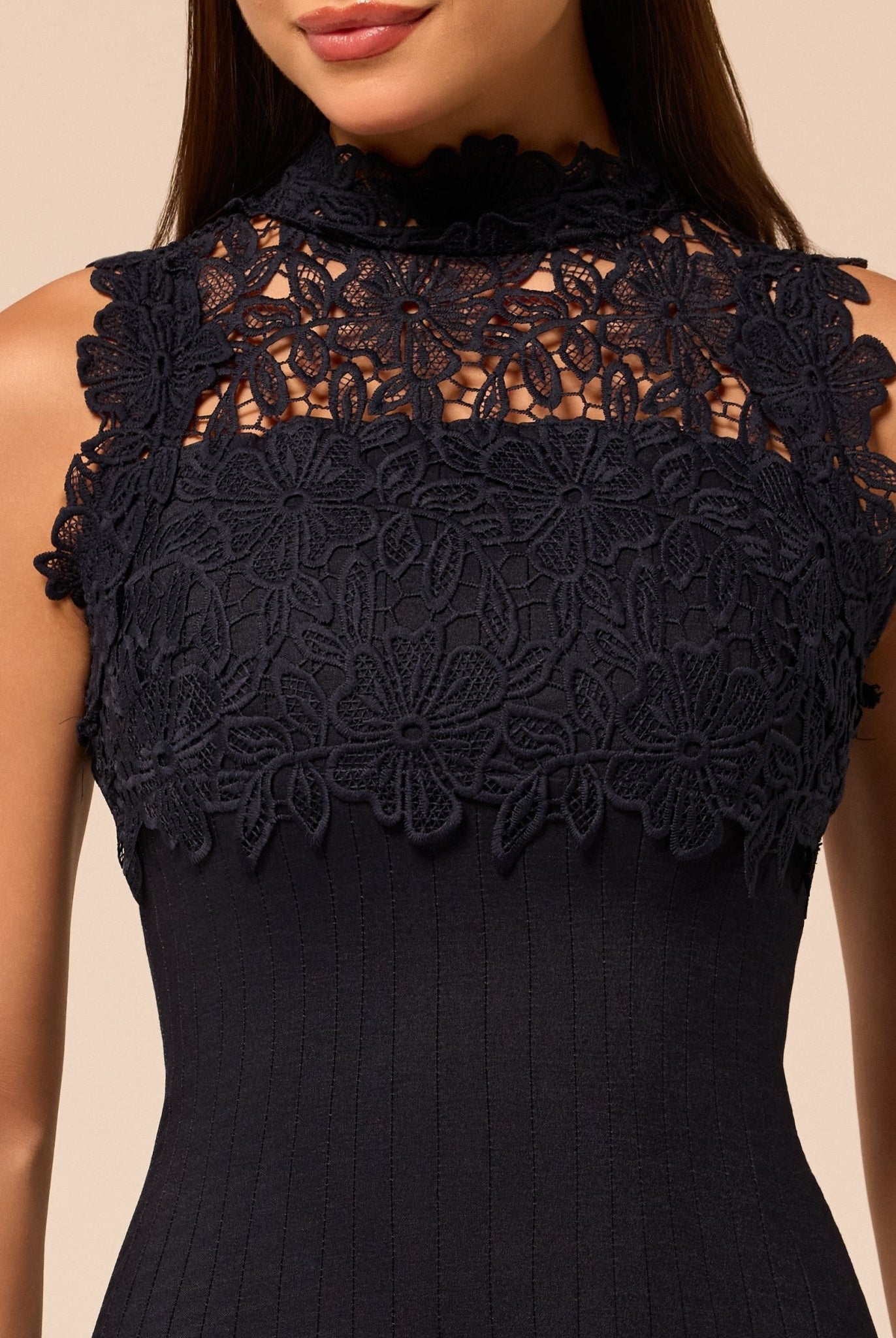 Light Denim Lace-Paneled Cotton Midi Dress - shopaleena